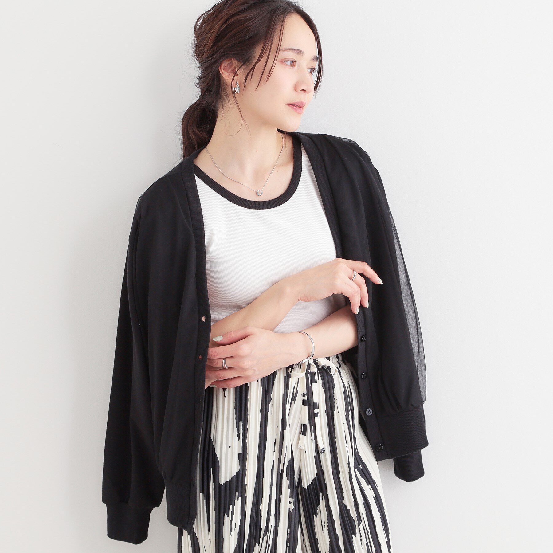 SHOO･LA･RUE「【S-LL】チュールレイヤードカーディガン」|カーディガン|ブラック(019)