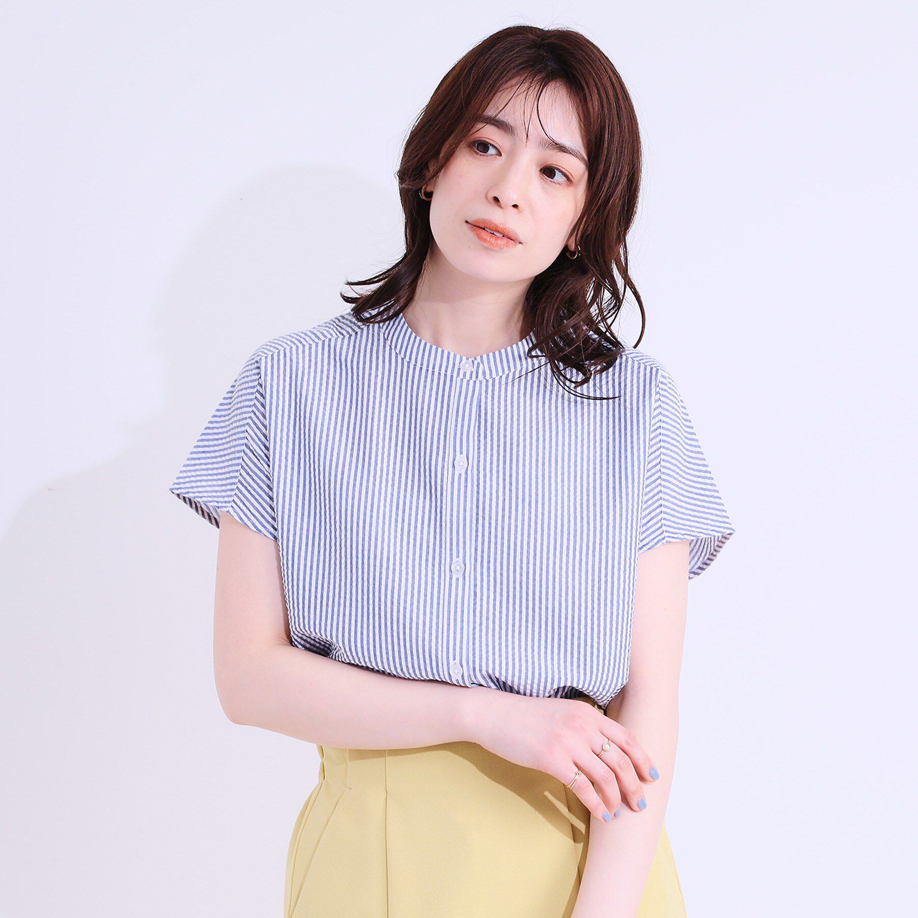 SHOO･LA･RUE「【洗える/S-LL】涼やかで好印象 サッカーブラウス」|シャツ・ブラウス|