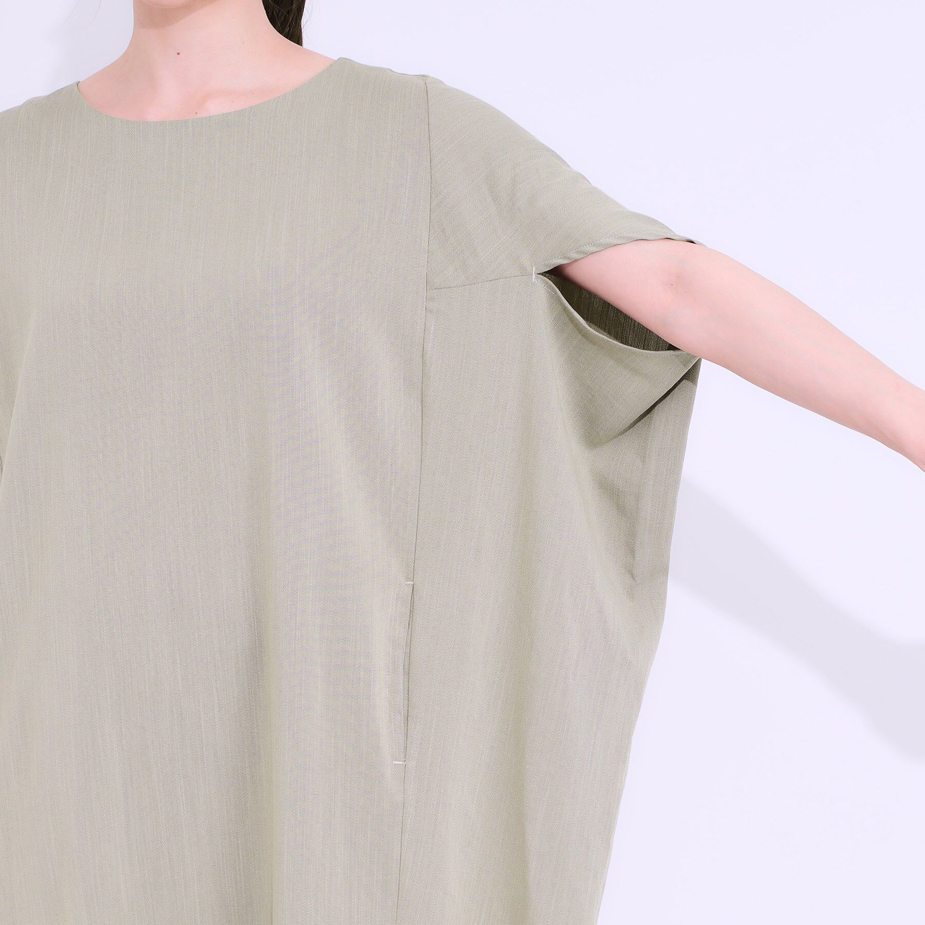 SHOO･LA･RUE「【S-LL】楽にサマ見え コクーンシルエットの涼やかワンピース」|ワンピース|