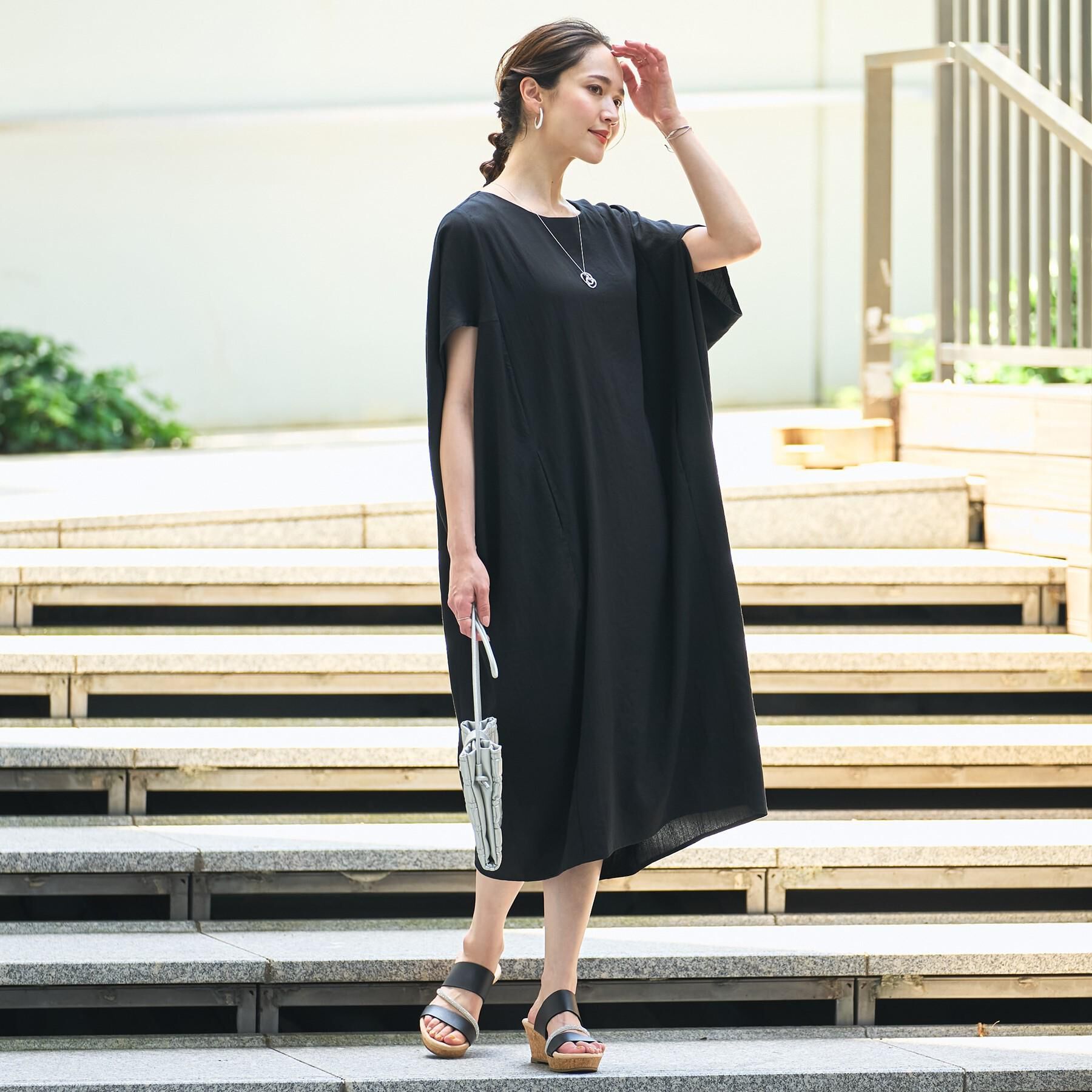 SHOO･LA･RUE「【S-LL】楽にサマ見え コクーンシルエットの涼やかワンピース」|ワンピース|