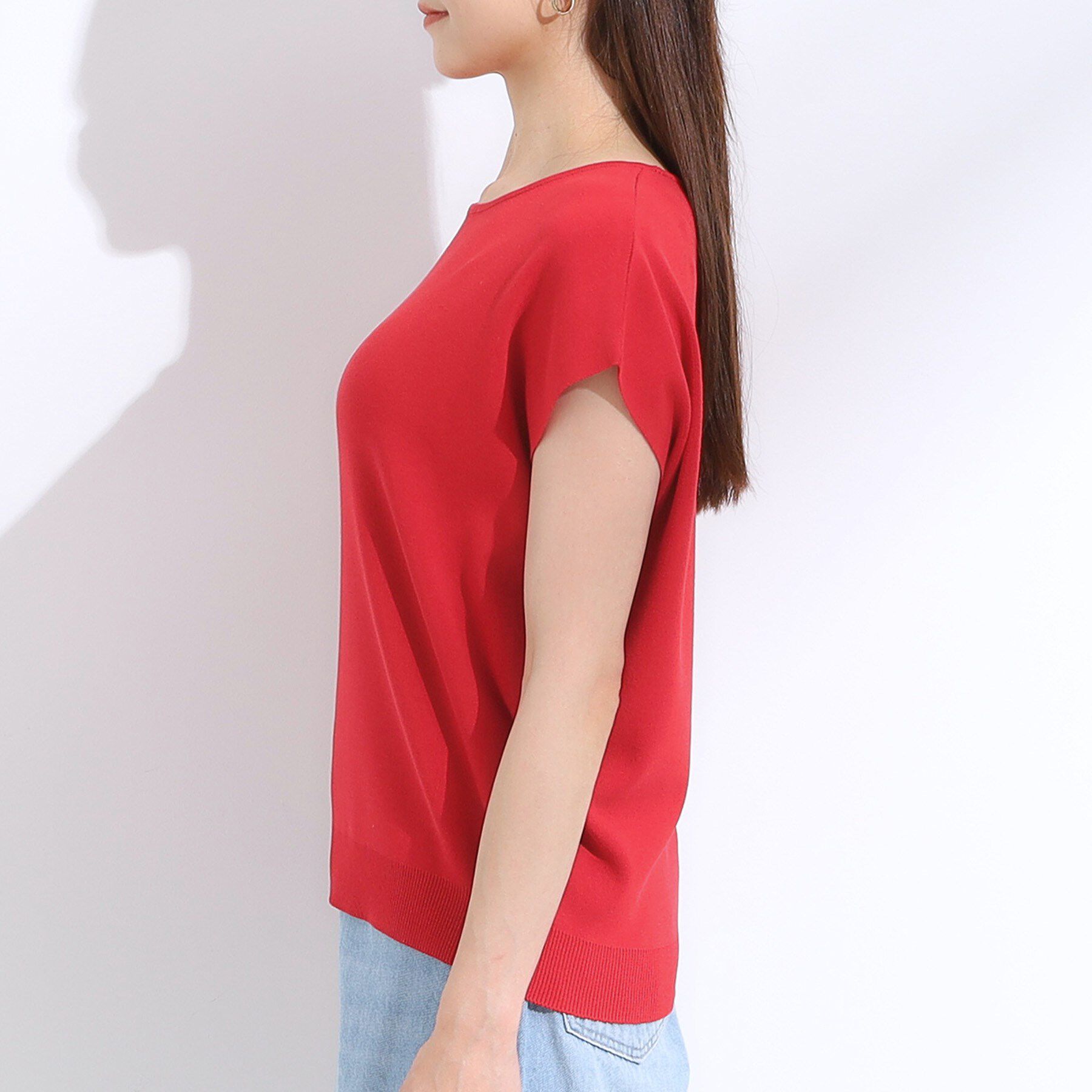 SHOO･LA･RUE「【洗える/S-LL/ひんやり】さらりと好印象　総針フレンチスリーブニット」|ニット・セーター|