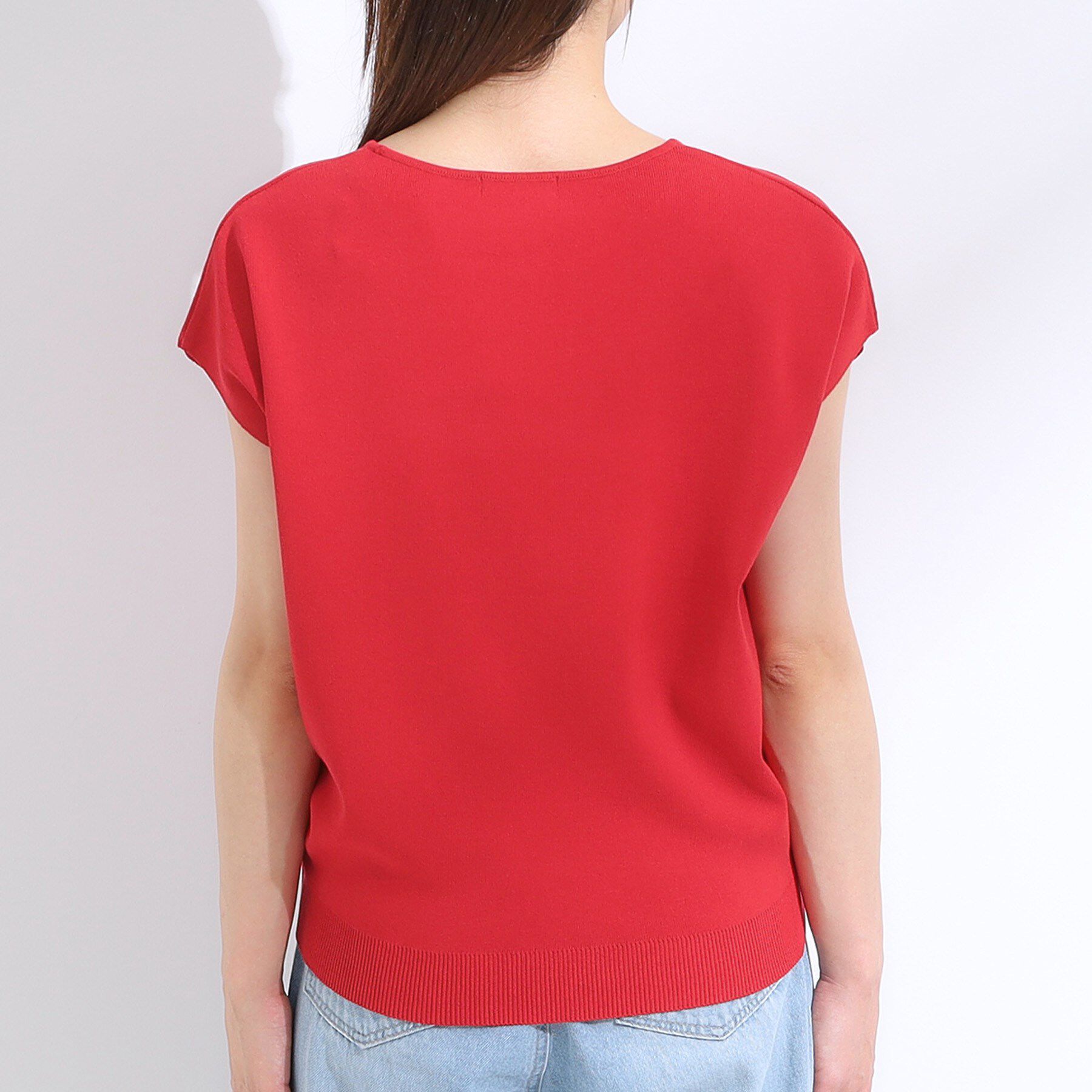 SHOO･LA･RUE「【洗える/S-LL/ひんやり】さらりと好印象　総針フレンチスリーブニット」|ニット・セーター|