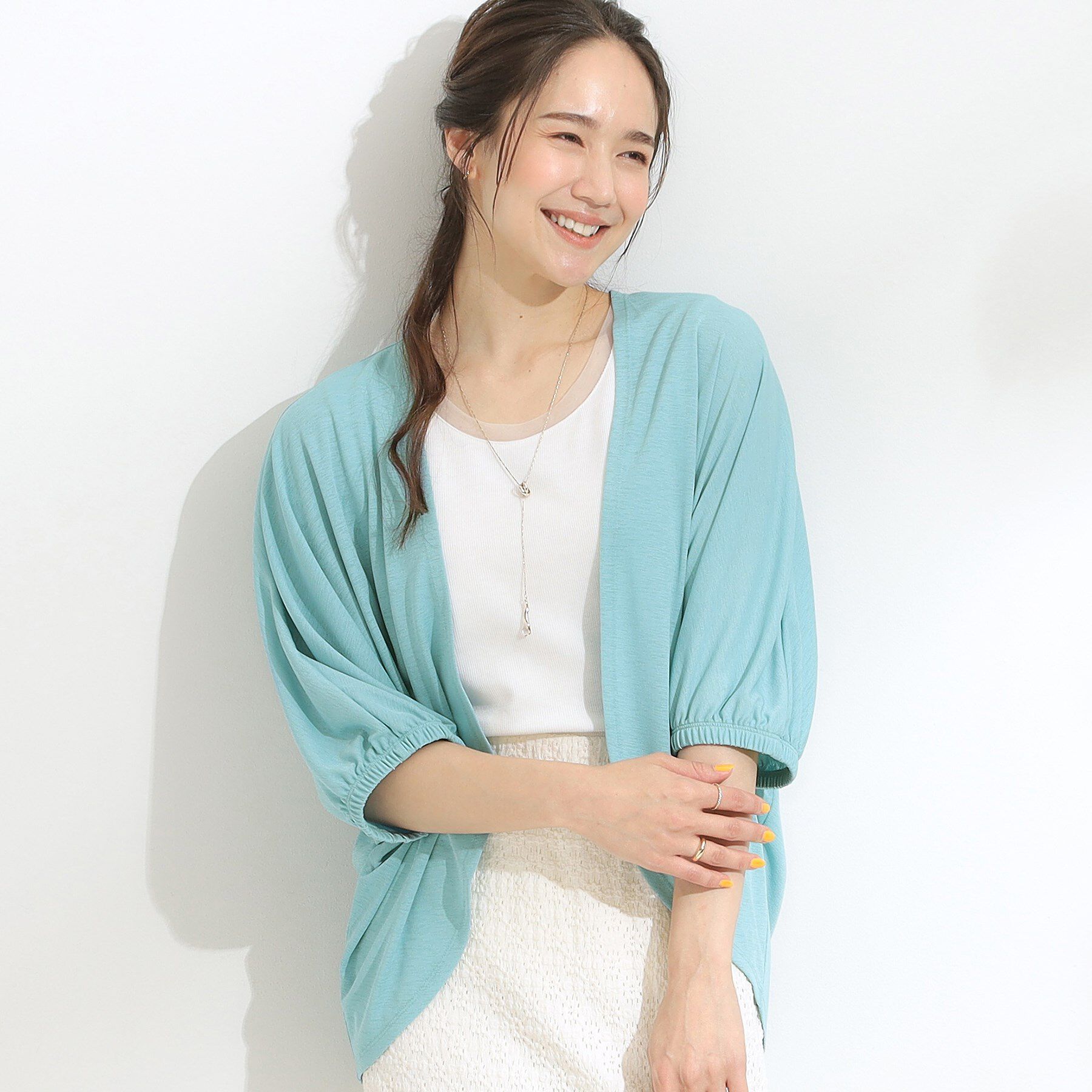 SHOO･LA･RUE「【ひんやり/UV/さらさらタッチ】女性らしさ漂う 5分袖ボレロカーディガン」|カーディガン|ブルー(091)