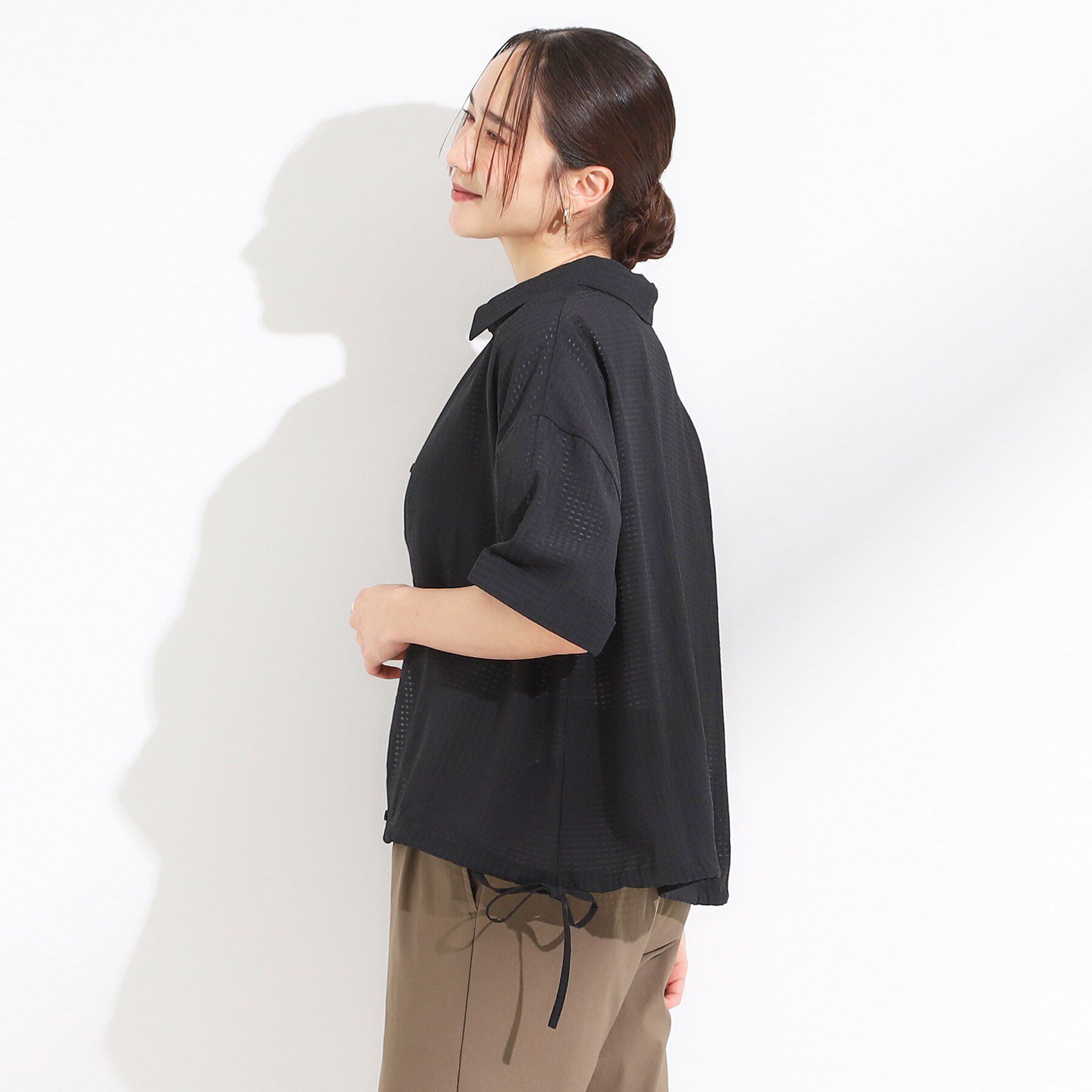 SHOO･LA･RUE「シルエット変化を楽しめる シアーチェックドロストシャツ」|シャツ・ブラウス|