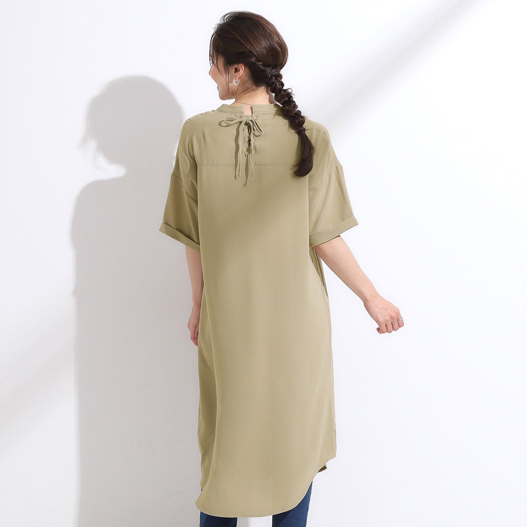 SHOO･LA･RUE「【洗える/S-LL/洗濯後しわになりにくい】バックレースアップチュニック」|チュニック|