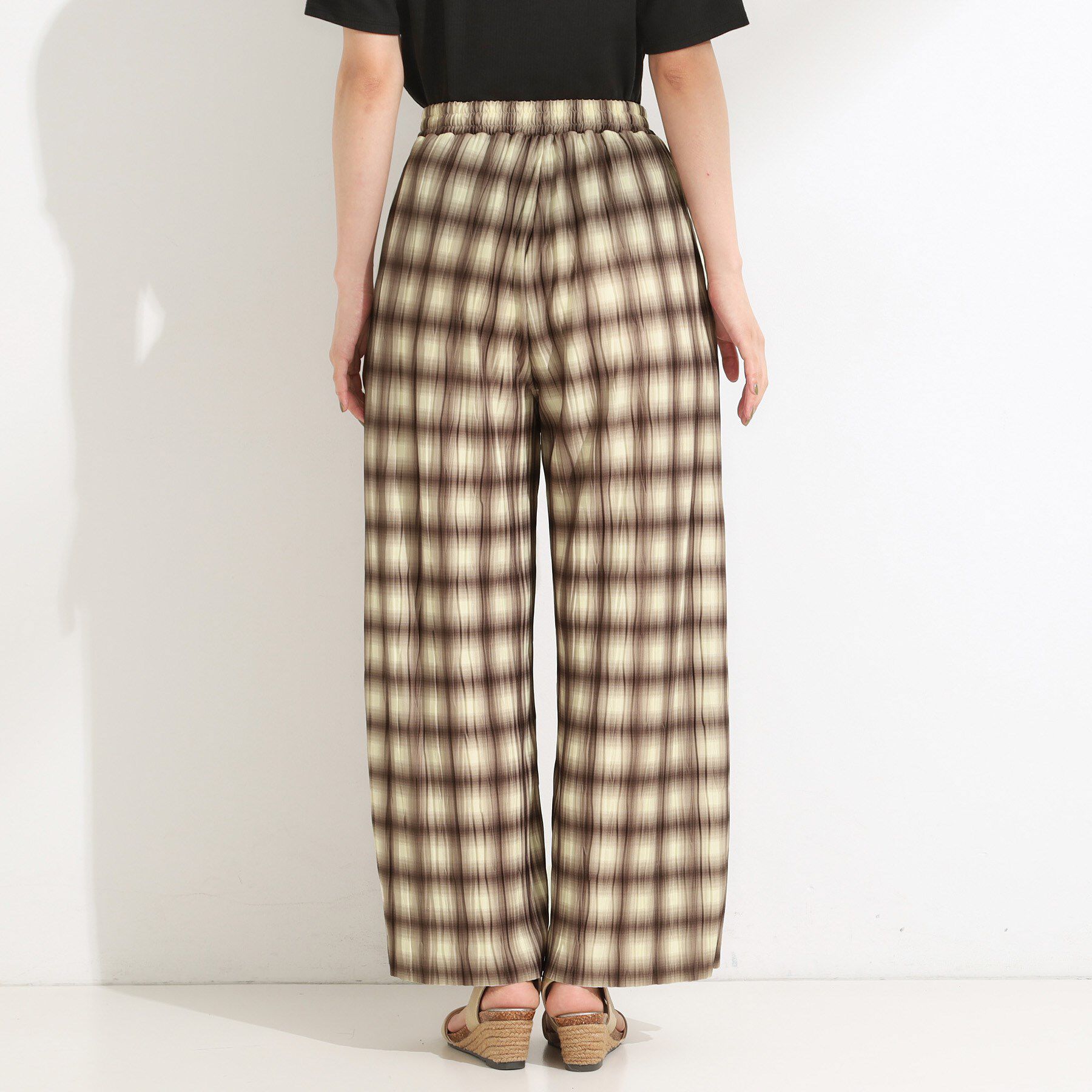 SHOO･LA･RUE「【S-LL/ポケット付き】チェック柄 ウェーブプリーツパンツ」|その他|