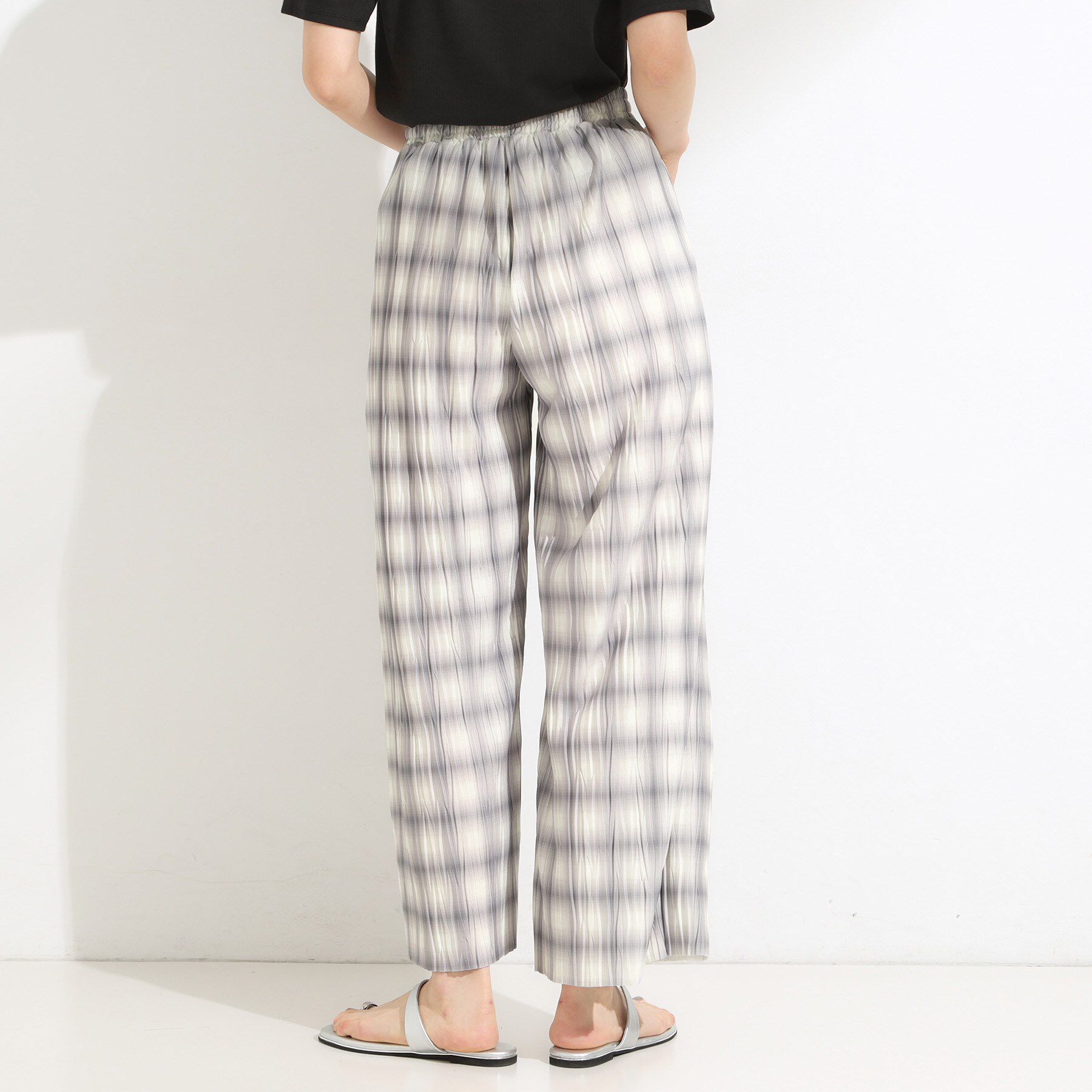 SHOO･LA･RUE「【S-LL/ポケット付き】チェック柄 ウェーブプリーツパンツ」|その他|