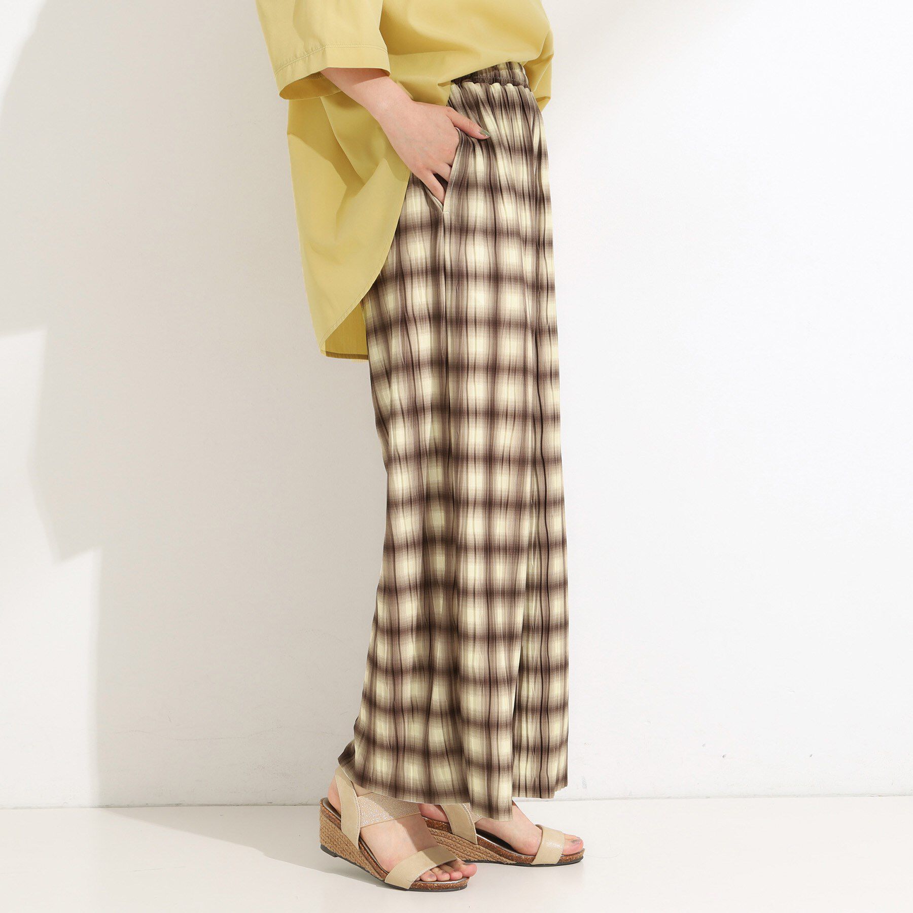 SHOO･LA･RUE「【S-LL/ポケット付き】チェック柄 ウェーブプリーツパンツ」|その他|