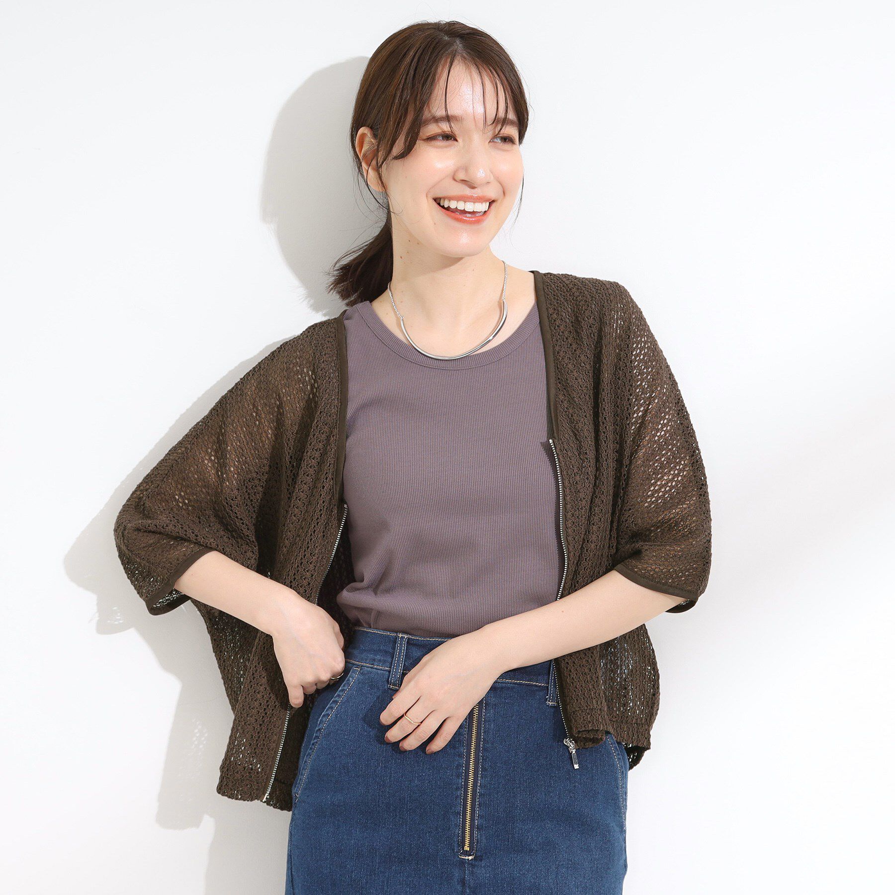 SHOO･LA･RUE「【洗える/S-LL】季節の変わり目に 透かし柄が涼やか ジップブルゾン」|ブルゾン・スタジャン|