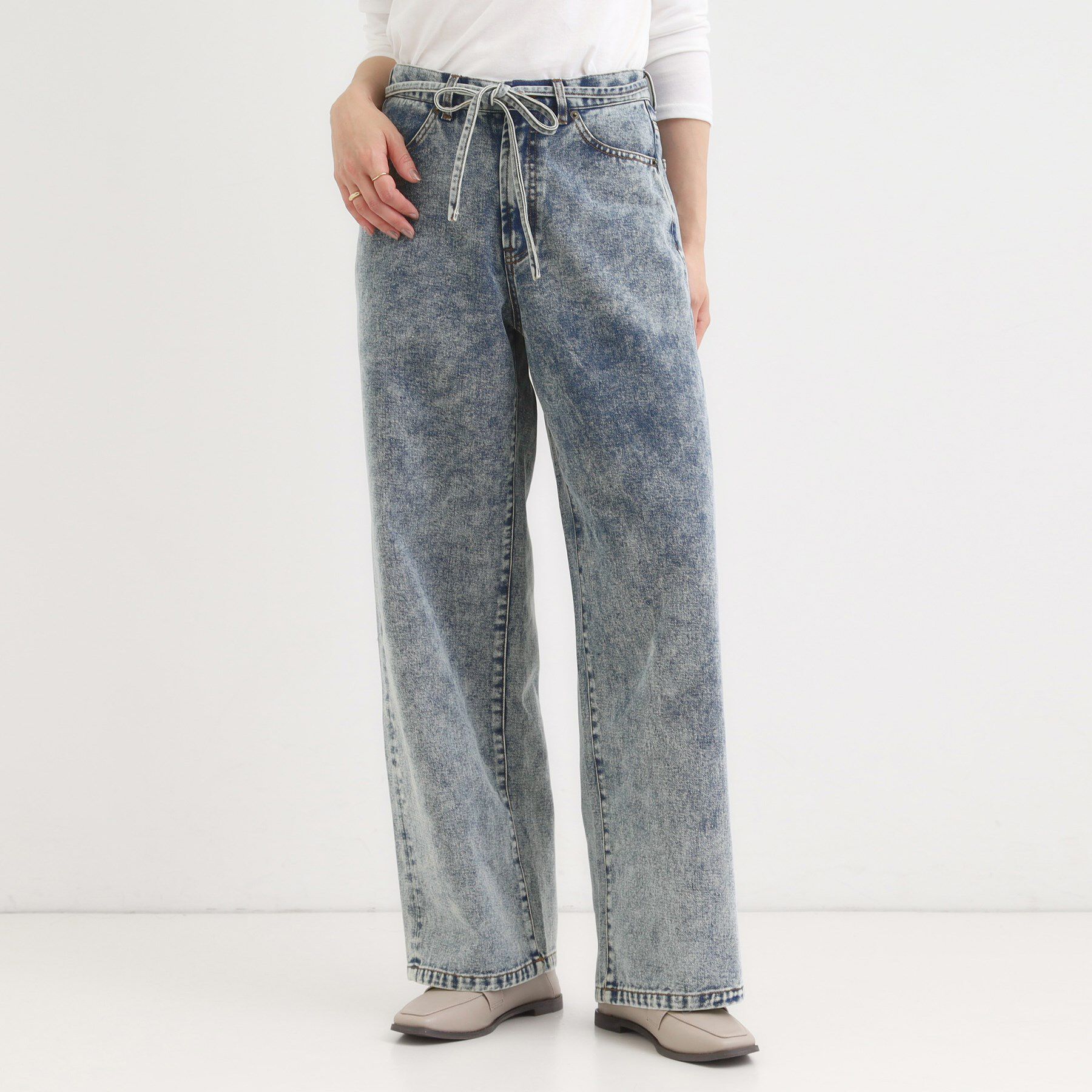 SHOO･LA･RUE「【S-LL】こなれ見え リボン付き アソートデニムワイドパンツ」|デニム|