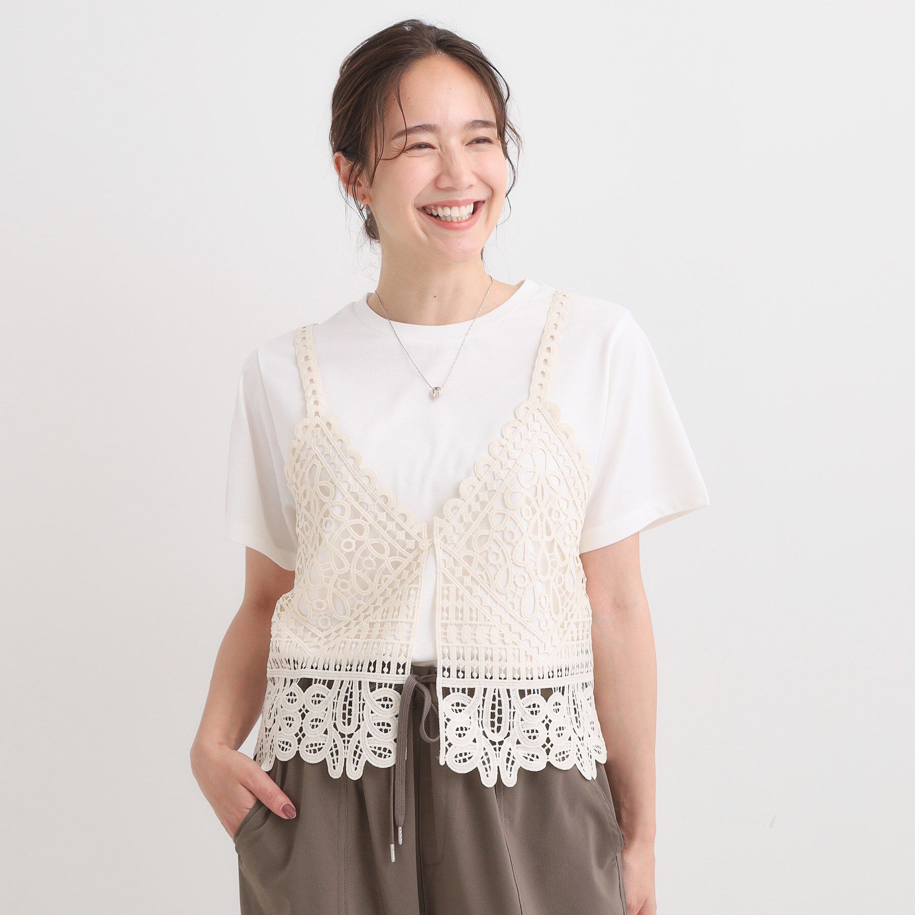 SHOO･LA･RUE「【2点セット/ひんやり】レースビスチェ＋Tシャツ」|その他|