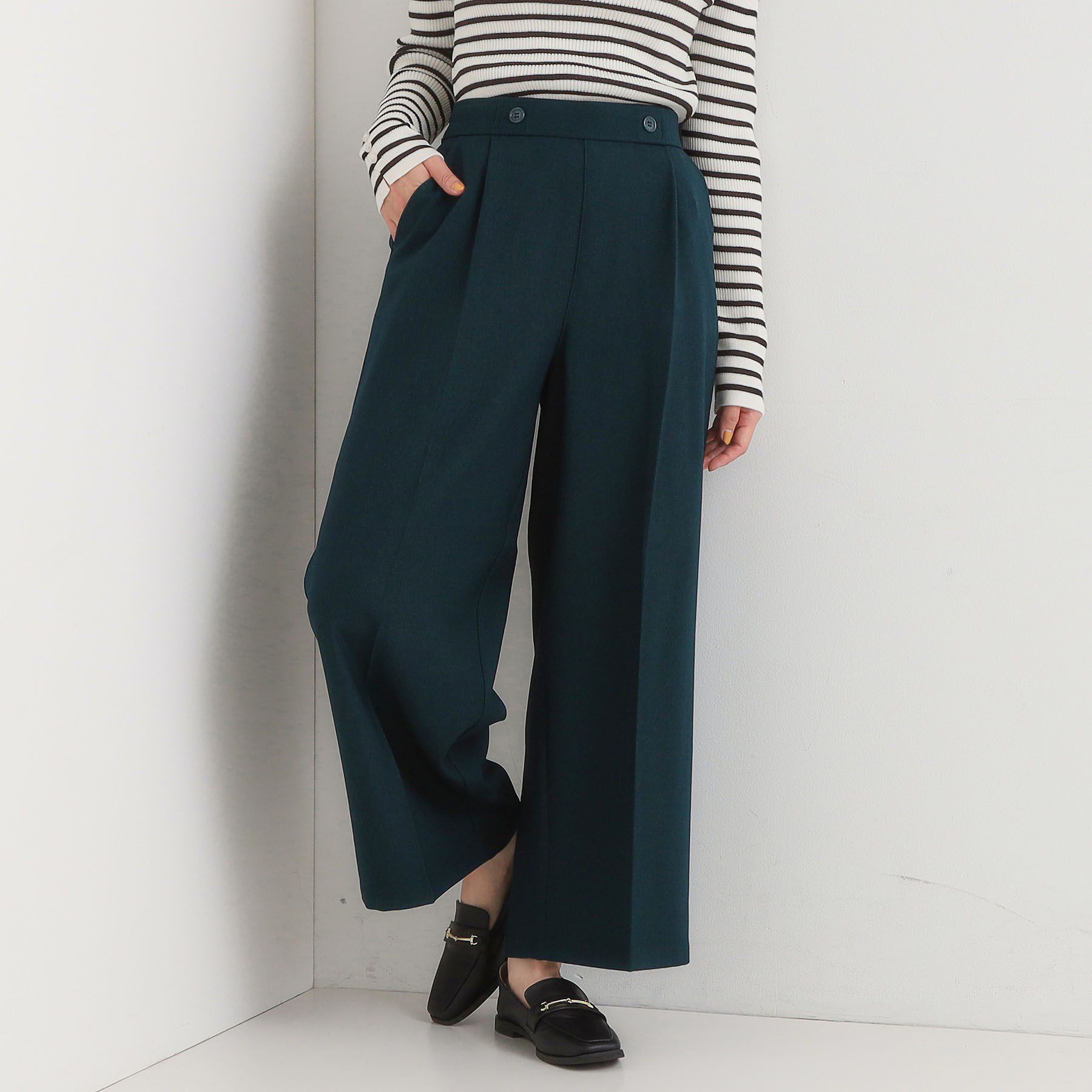 SHOO･LA･RUE「【着丈選べる】大人のきれいめスタイルに ウールフィール ワイドパンツ」|その他|グリーン(022)