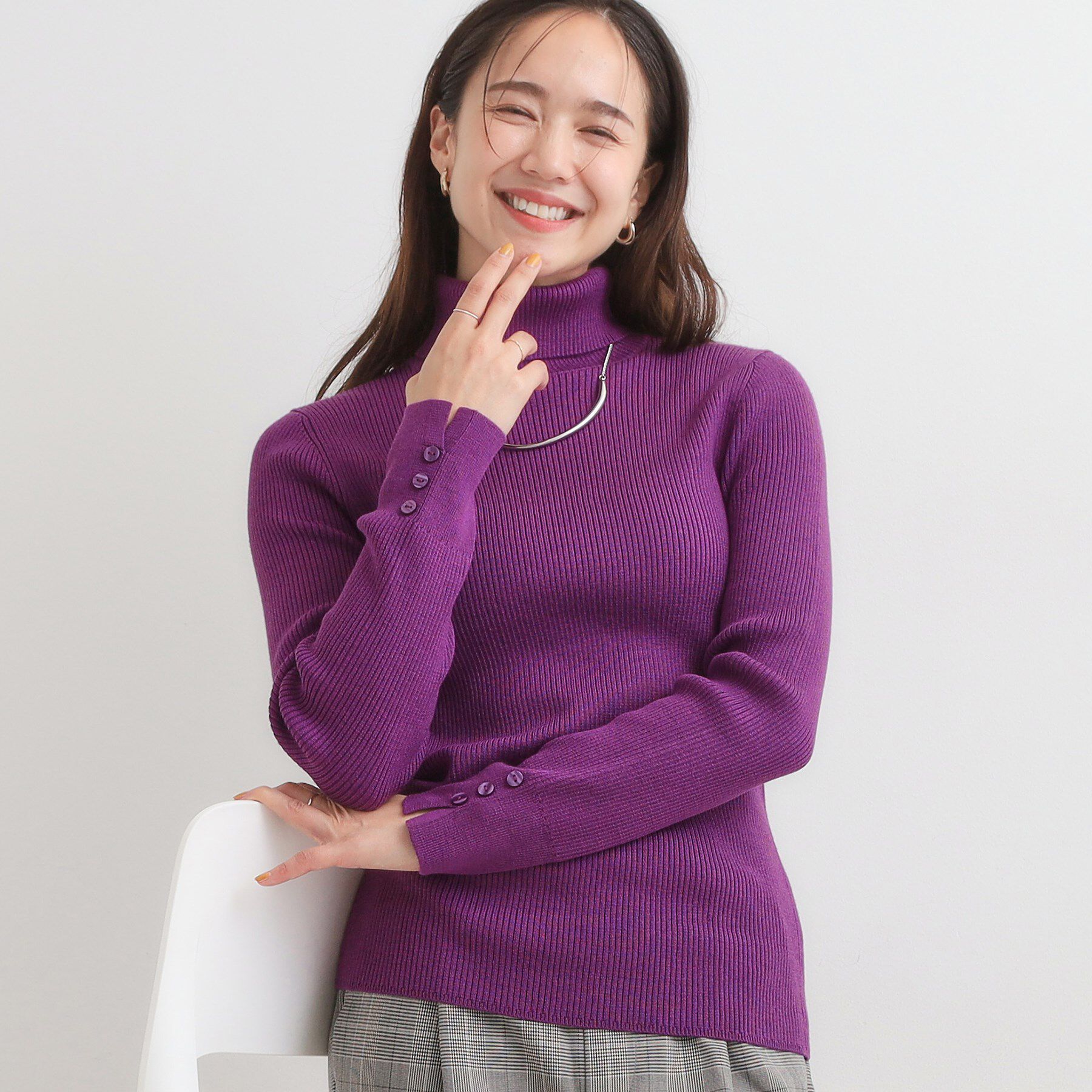SHOO･LA･RUE「【絶妙なゆるピタ/洗濯機可】ちくちくしにくい リブタートルネック やわらかニット【CIRCRIC】」|ニット・セーター|パープル(081)
