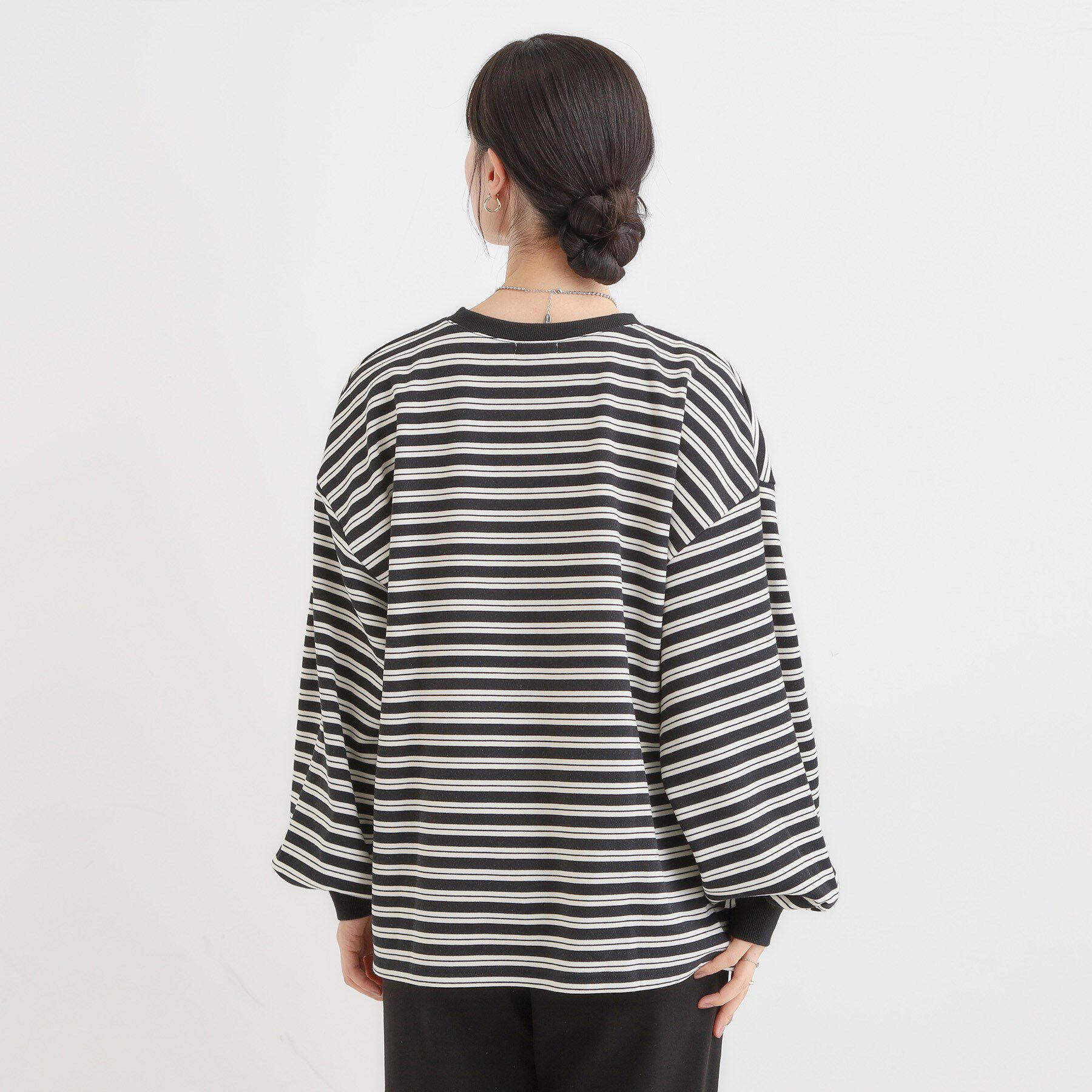 SHOO･LA･RUE「【S-LL/洗濯機可】マルチボーダー ミニ裏毛トップス」|Tシャツ・カットソー|