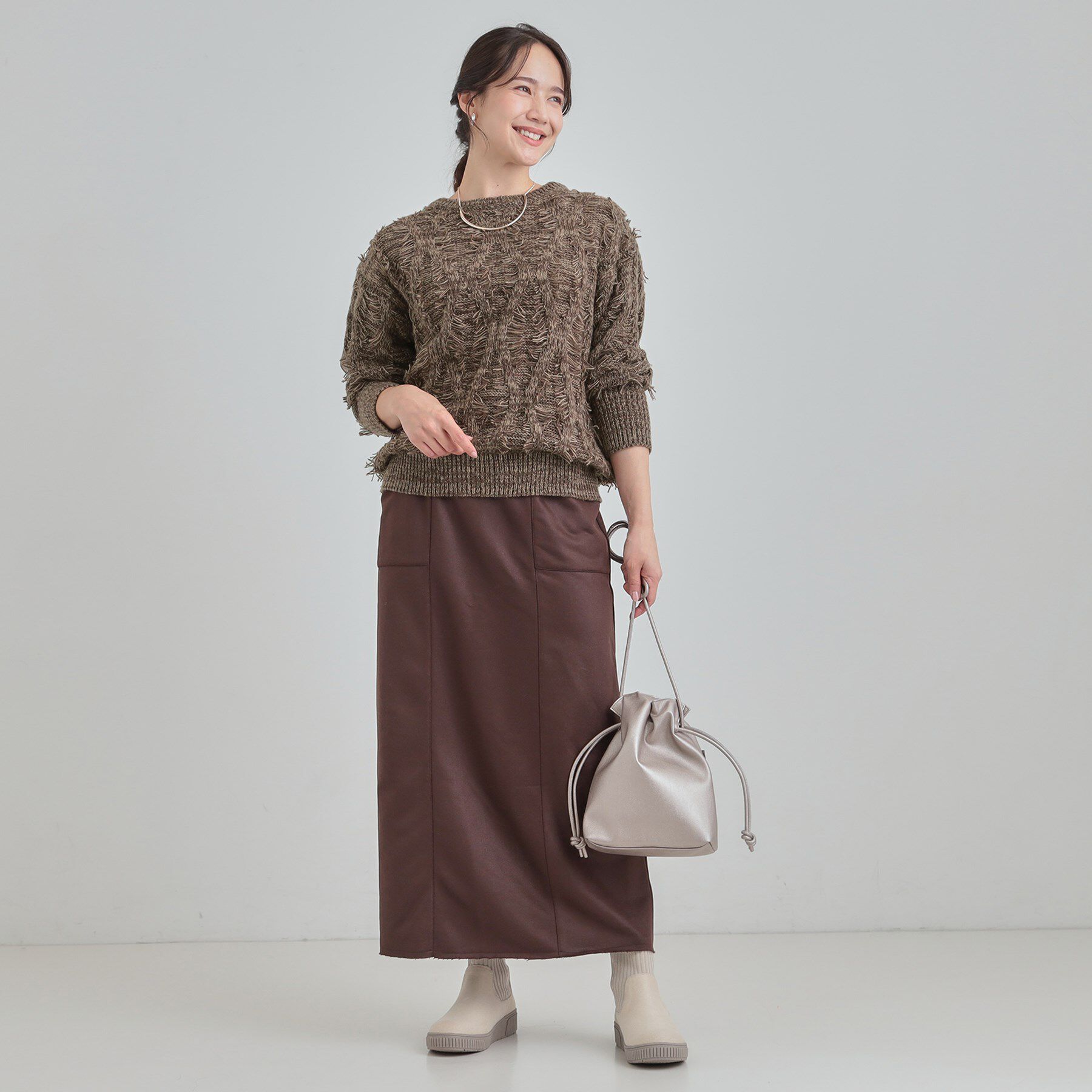 SHOO･LA･RUE「【S-LL】大人も着やすいシックなカラー 主役級フリンジニット」|ニット・セーター|