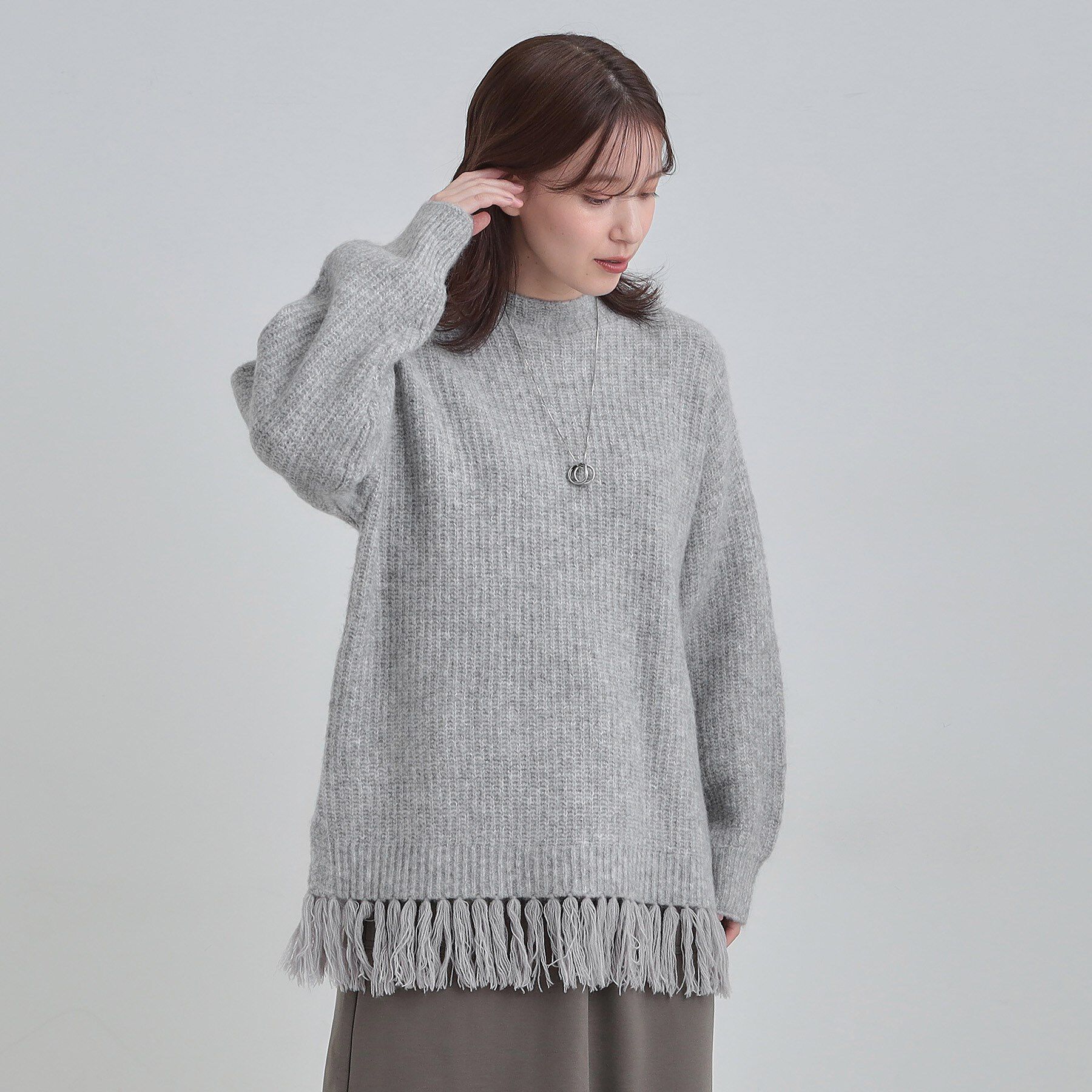 SHOO･LA･RUE「【S-LL】1枚でサマ見え 裾フリンジニット」|ニット・セーター|