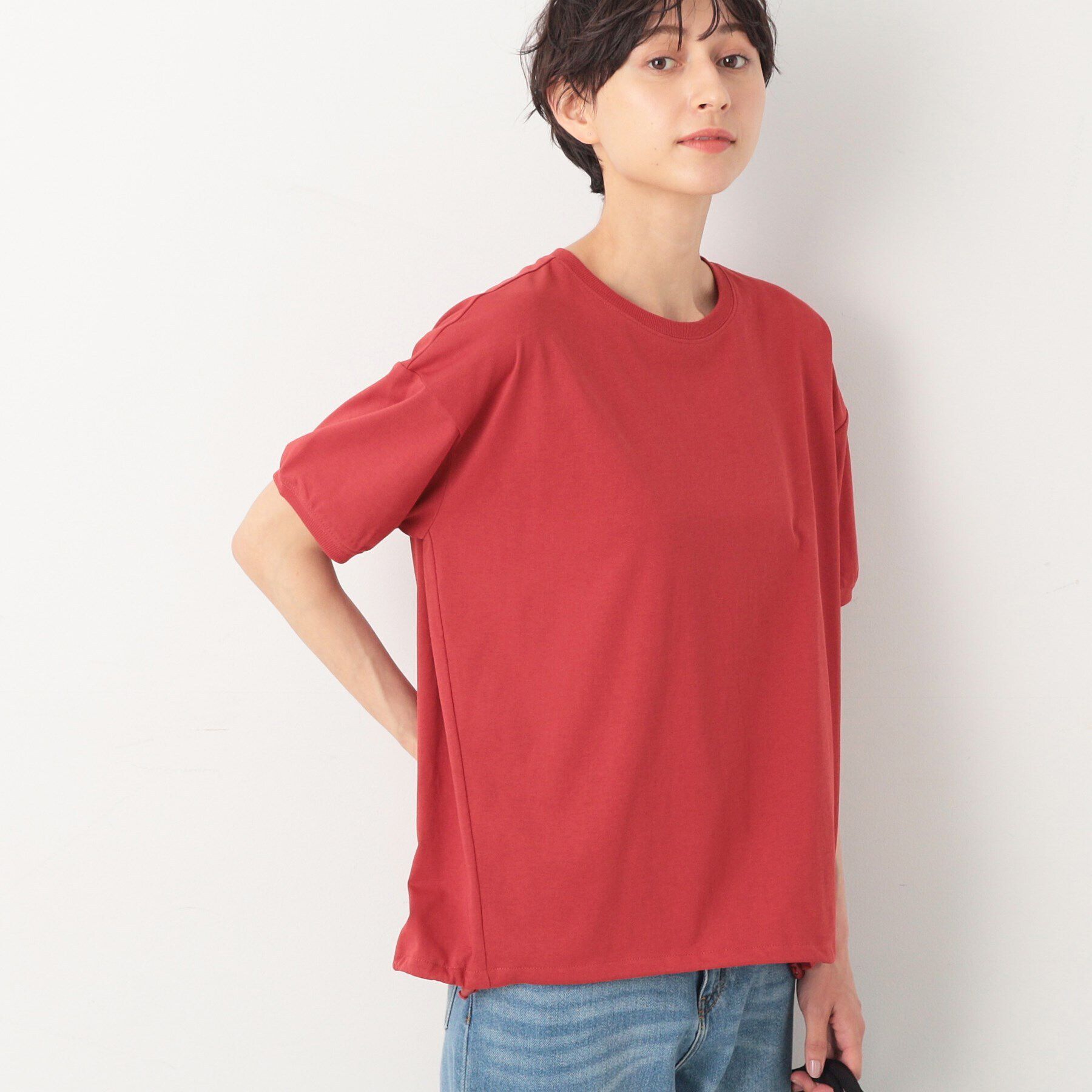 Dessin「新色追加【洗える・二の腕カバー】ドローコードカットソー（XS～L）」|Tシャツ・カットソー|レッド(062)