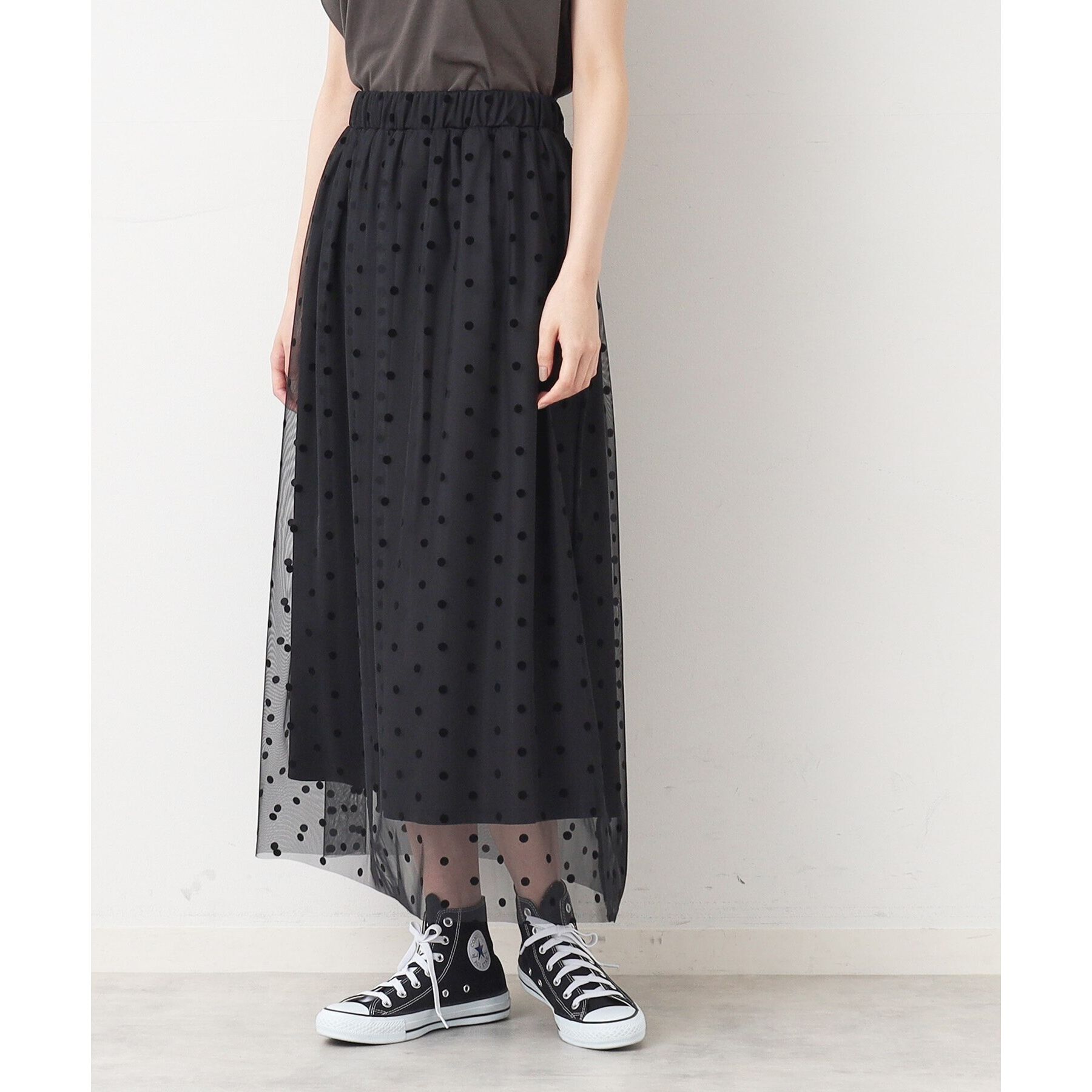 Dessin「【ウエストゴム・洗える】チュールスカート」|スカート|ブラック(119)