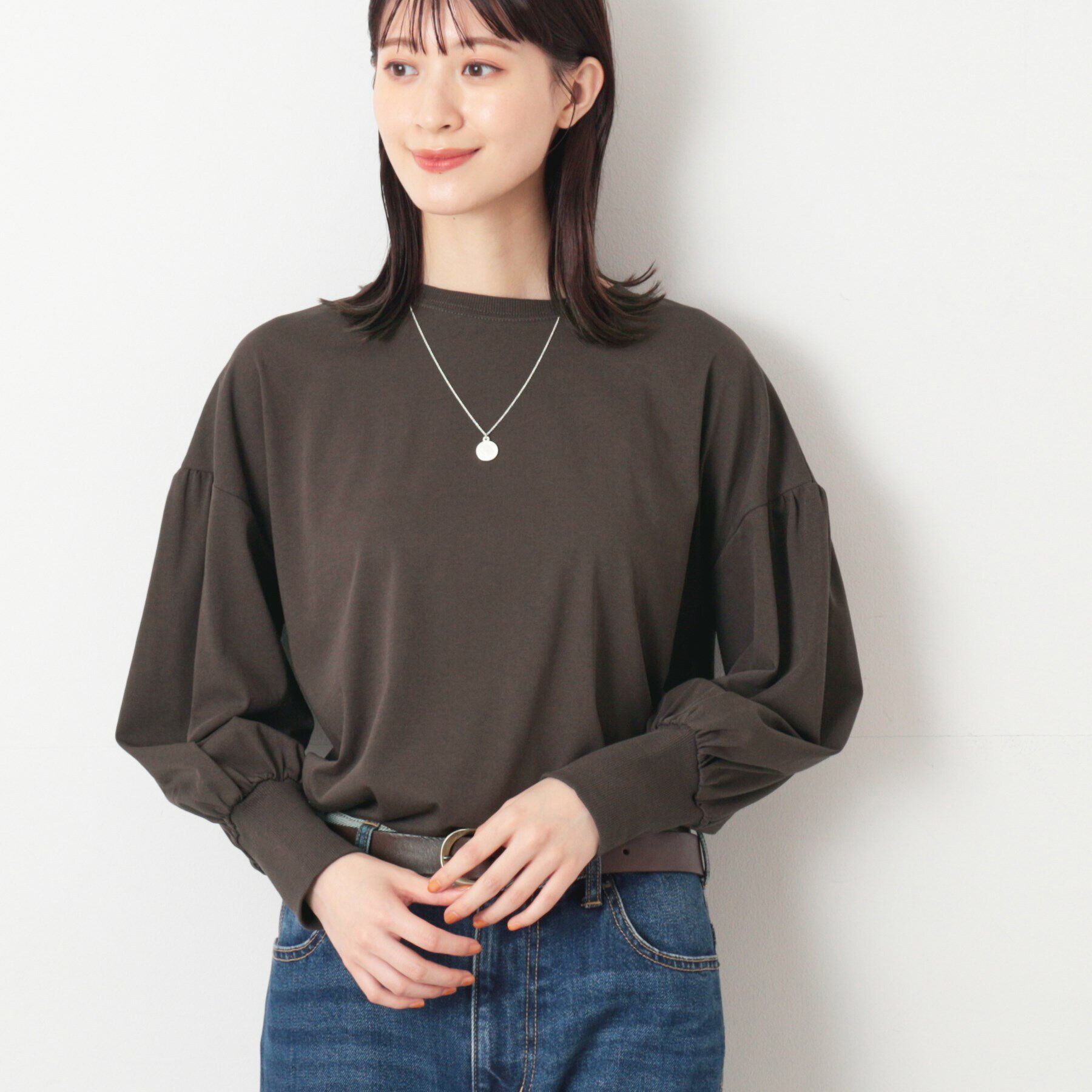 Dessin「【洗える】ギャザースリーブカットソー」|Tシャツ・カットソー|ブラウン(045)