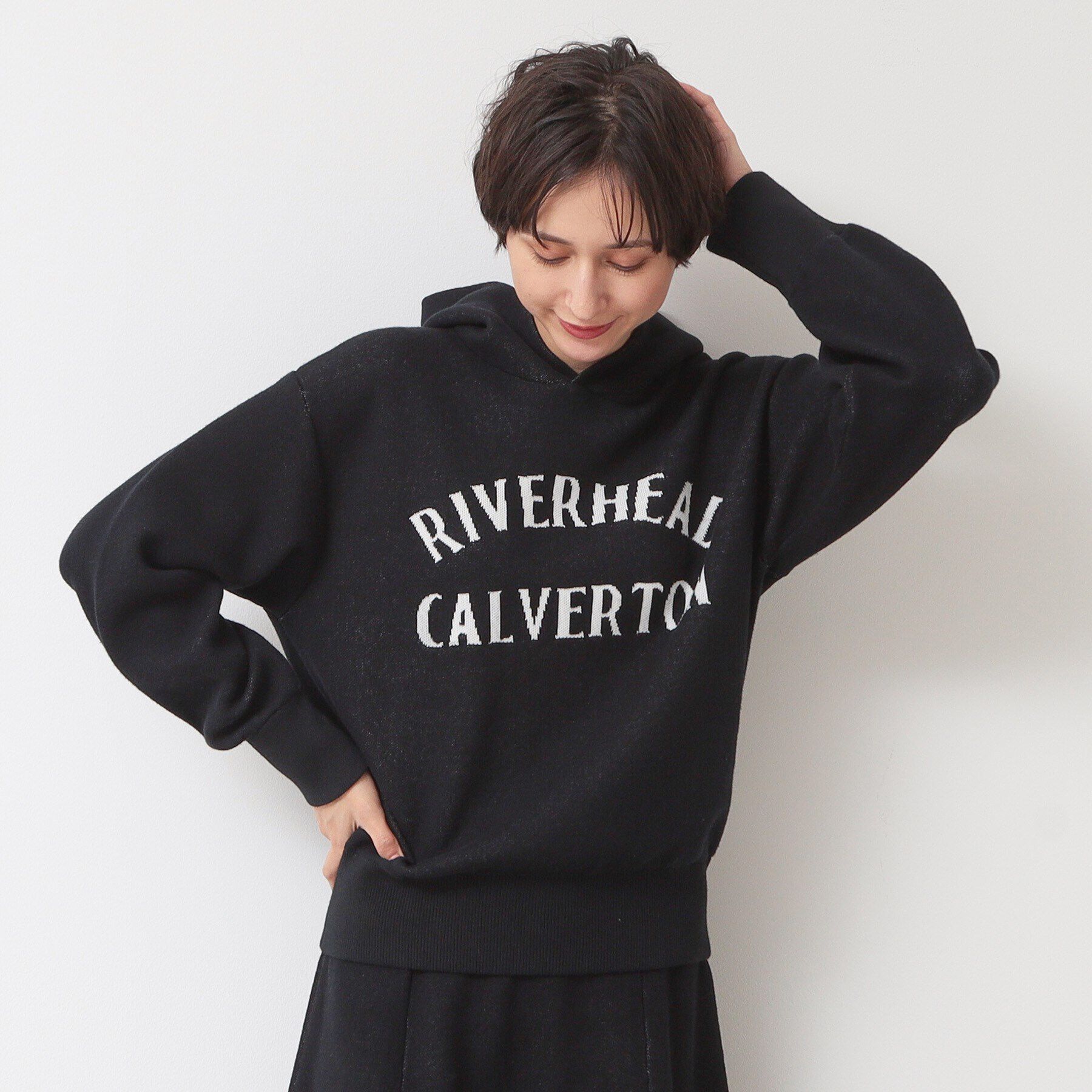 Dessin「【ユニセックス・洗える】ロゴジャカードフーデット」|ニット・セーター|ブラック(019)