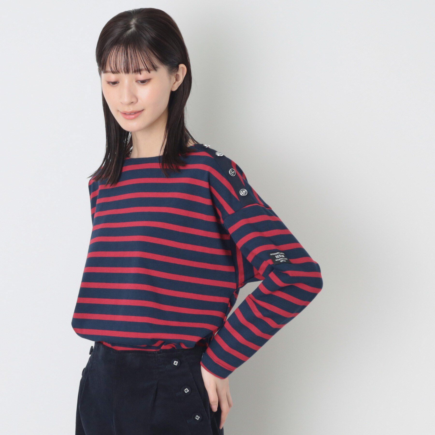 Dessin「肩ボタン付ボーダーカットソー」|Tシャツ・カットソー|