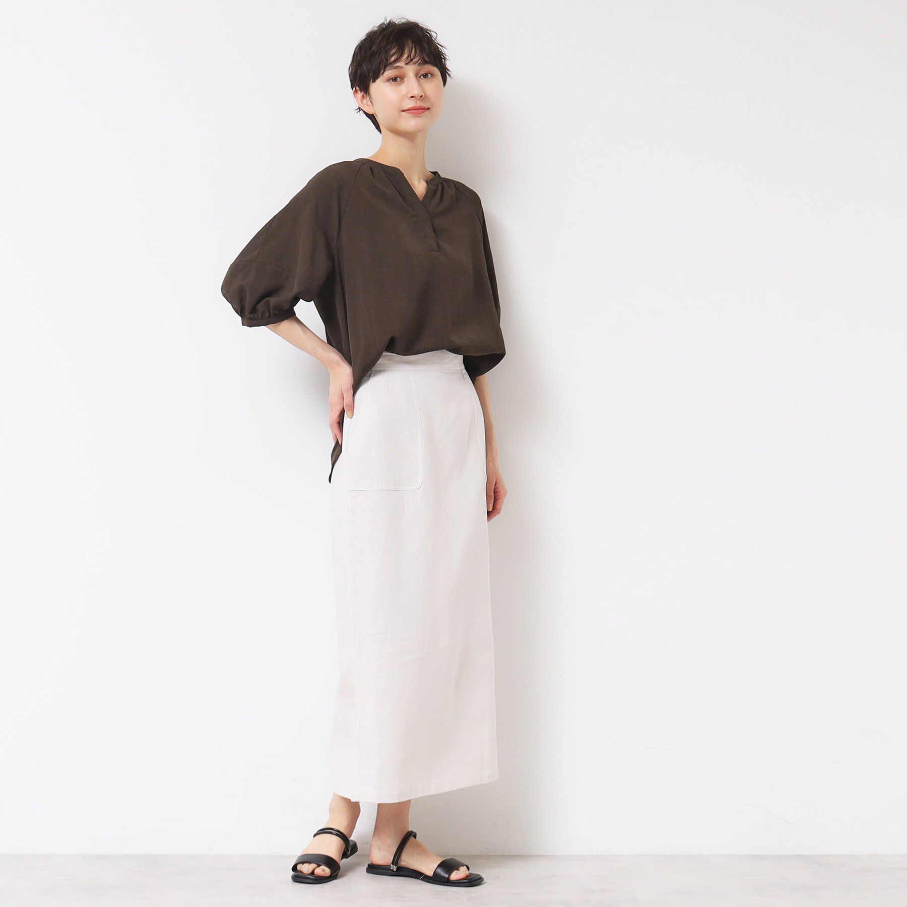 Dessin「【洗える】スキッパ―五分袖ブラウス（XS～L）」|シャツ・ブラウス|