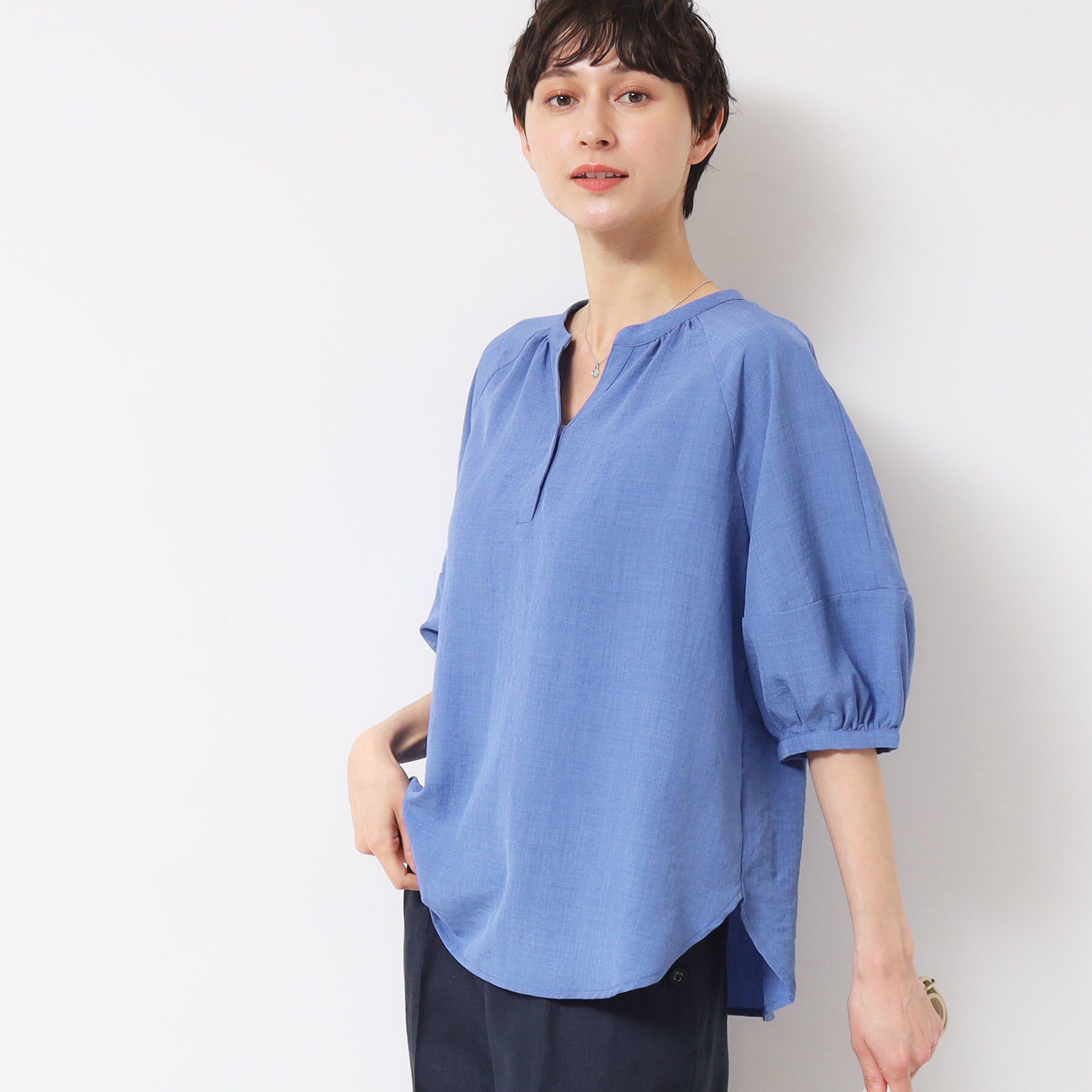 Dessin「【洗える】スキッパ―五分袖ブラウス（XS～L）」|シャツ・ブラウス|ブルー(092)