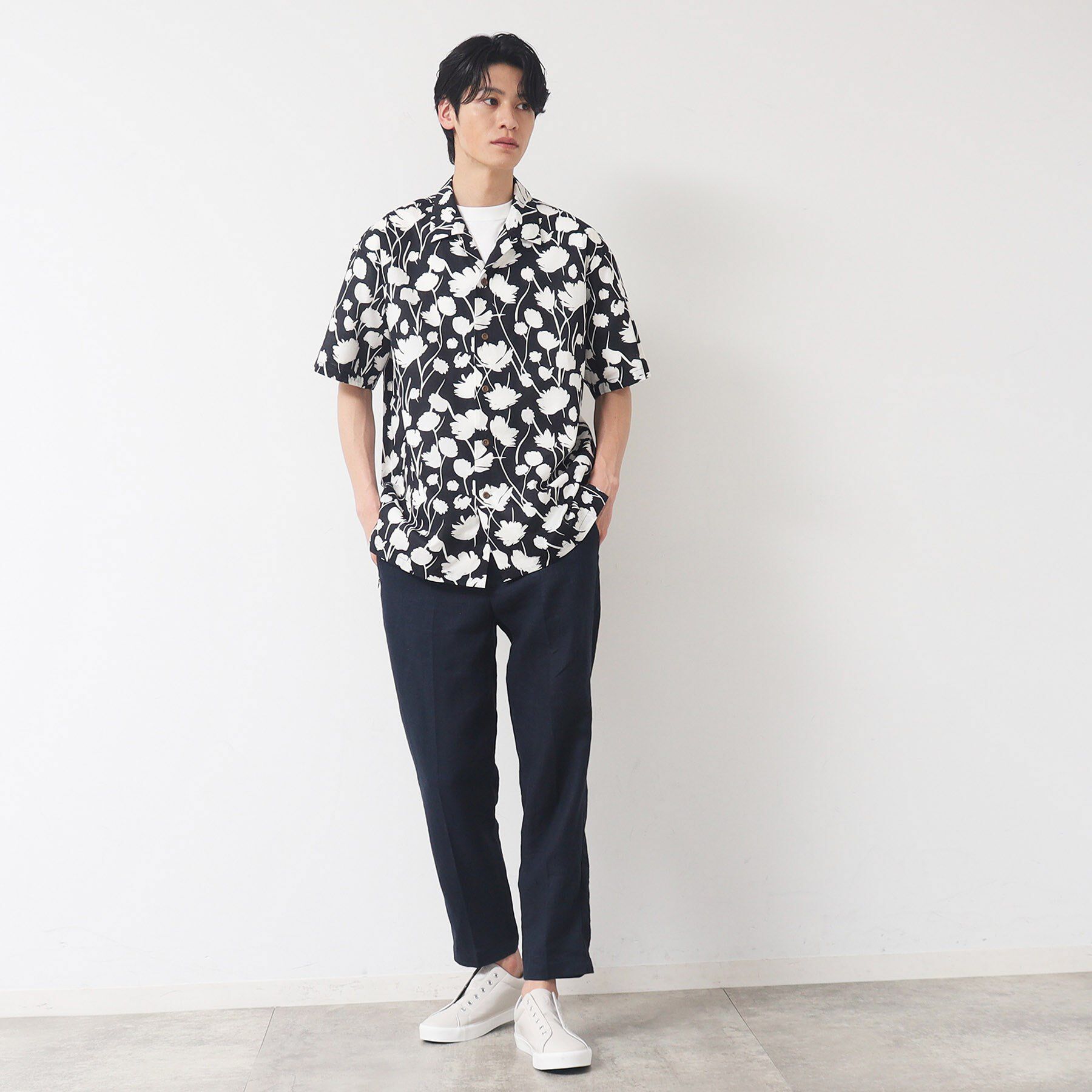 Dessin「【洗える】フラワープリント開襟シャツ」|シャツ・ブラウス|