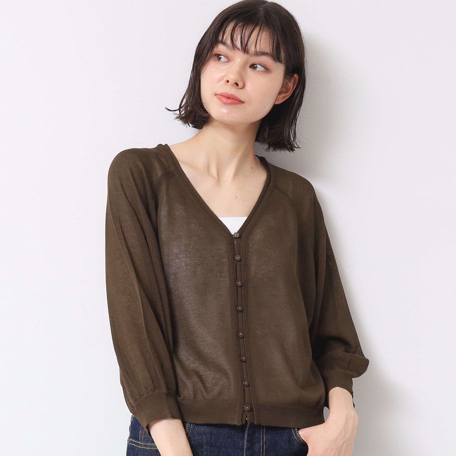 Dessin「【洗える】シアーVネックカーディガン」|カーディガン|