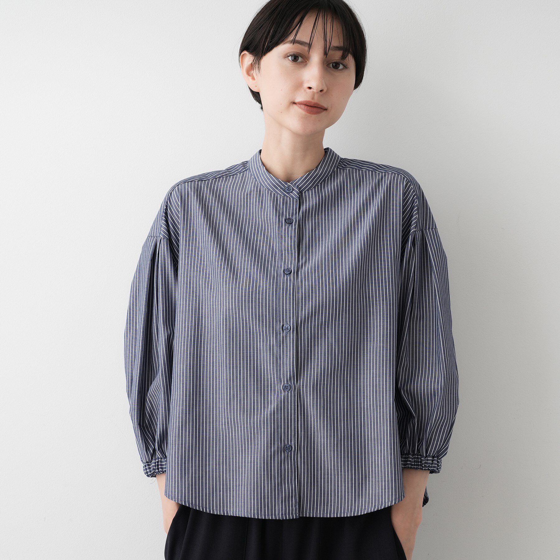 Dessin「【洗える】ストライプギャザー袖ブラウス」|シャツ・ブラウス|