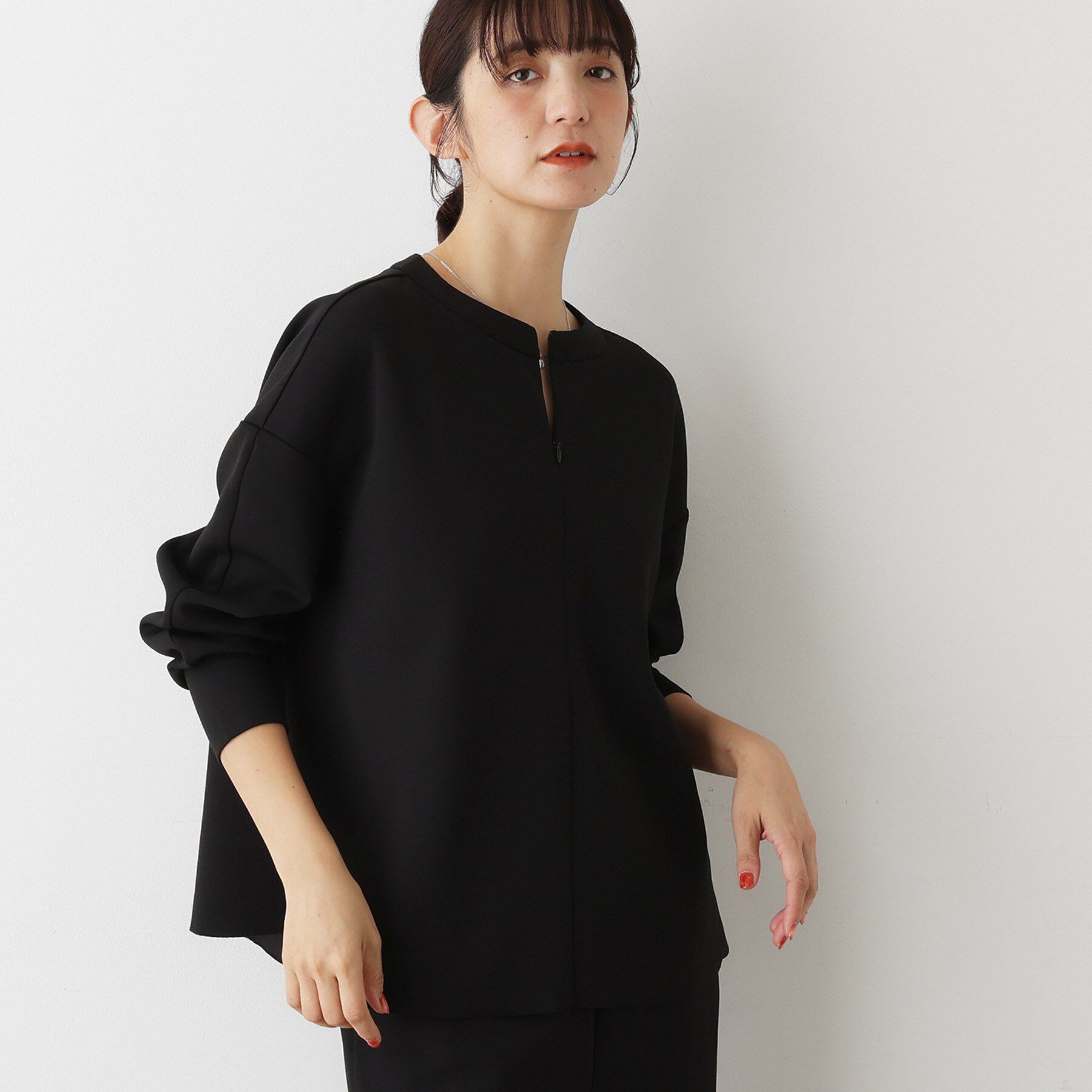 Dessin「【セットアップ可/洗える】ドライタッチジョーゼットジップブラウス」|シャツ・ブラウス|