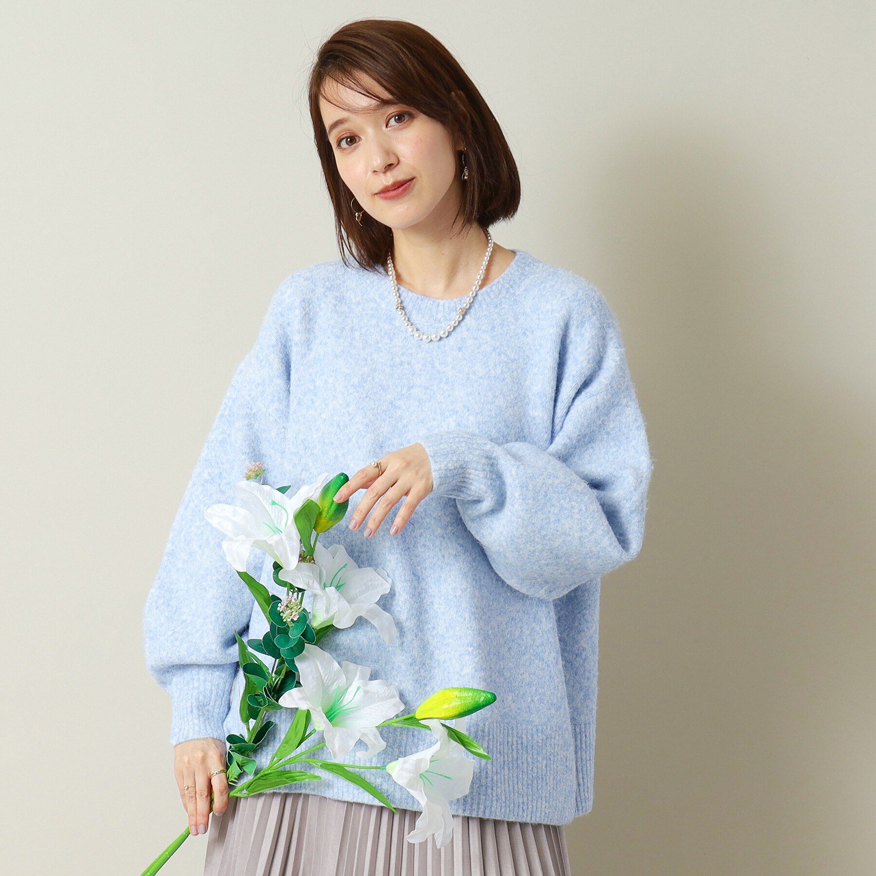 ITS&rsquo;DEMO「【マシンウォッシャブル】ふわもちクルーネックニット」|ニット・セーター|サックスブルー(09