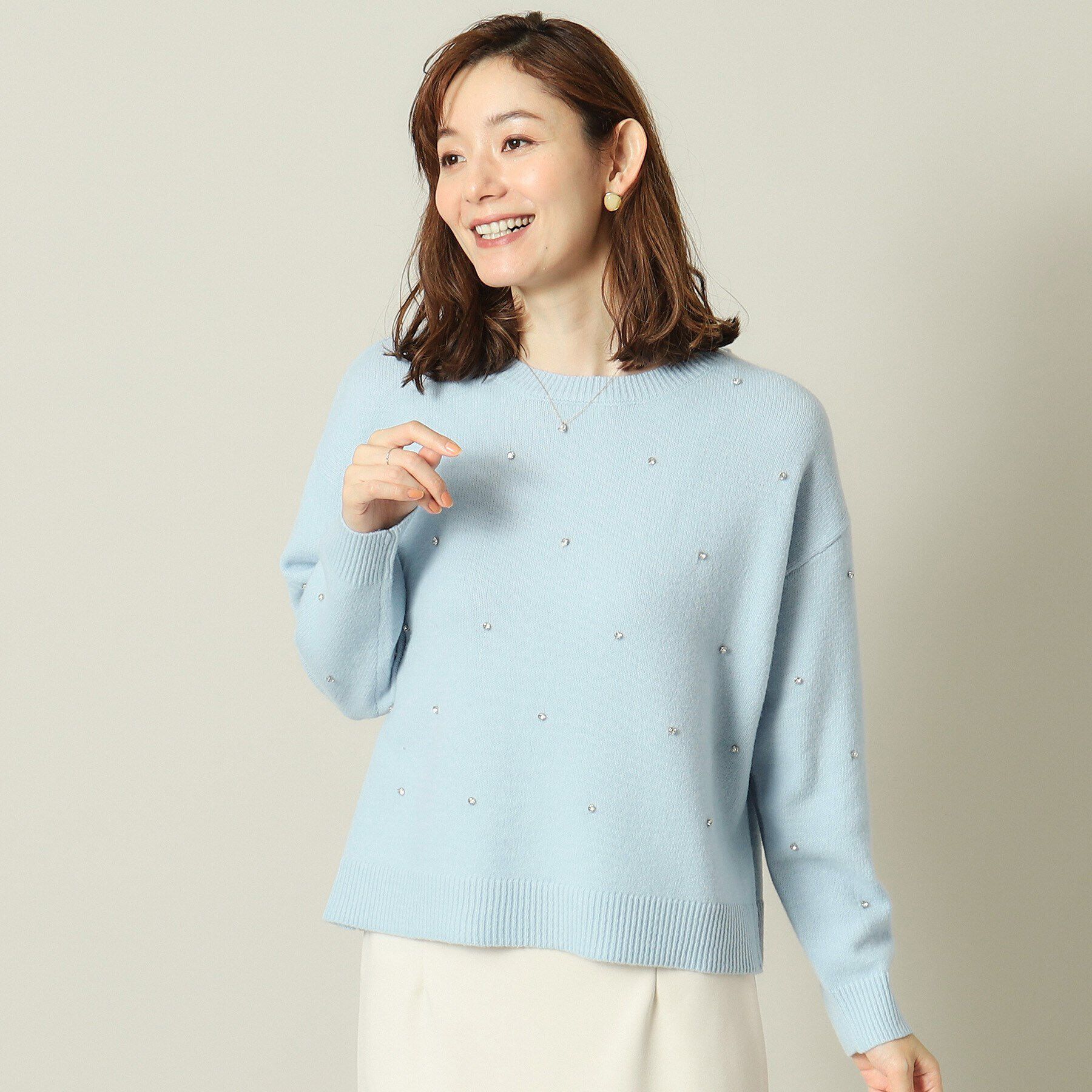 ITS&rsquo;DEMO「【手洗い可】ビジュー付きニット」|ニット・セーター|サックスブルー(09