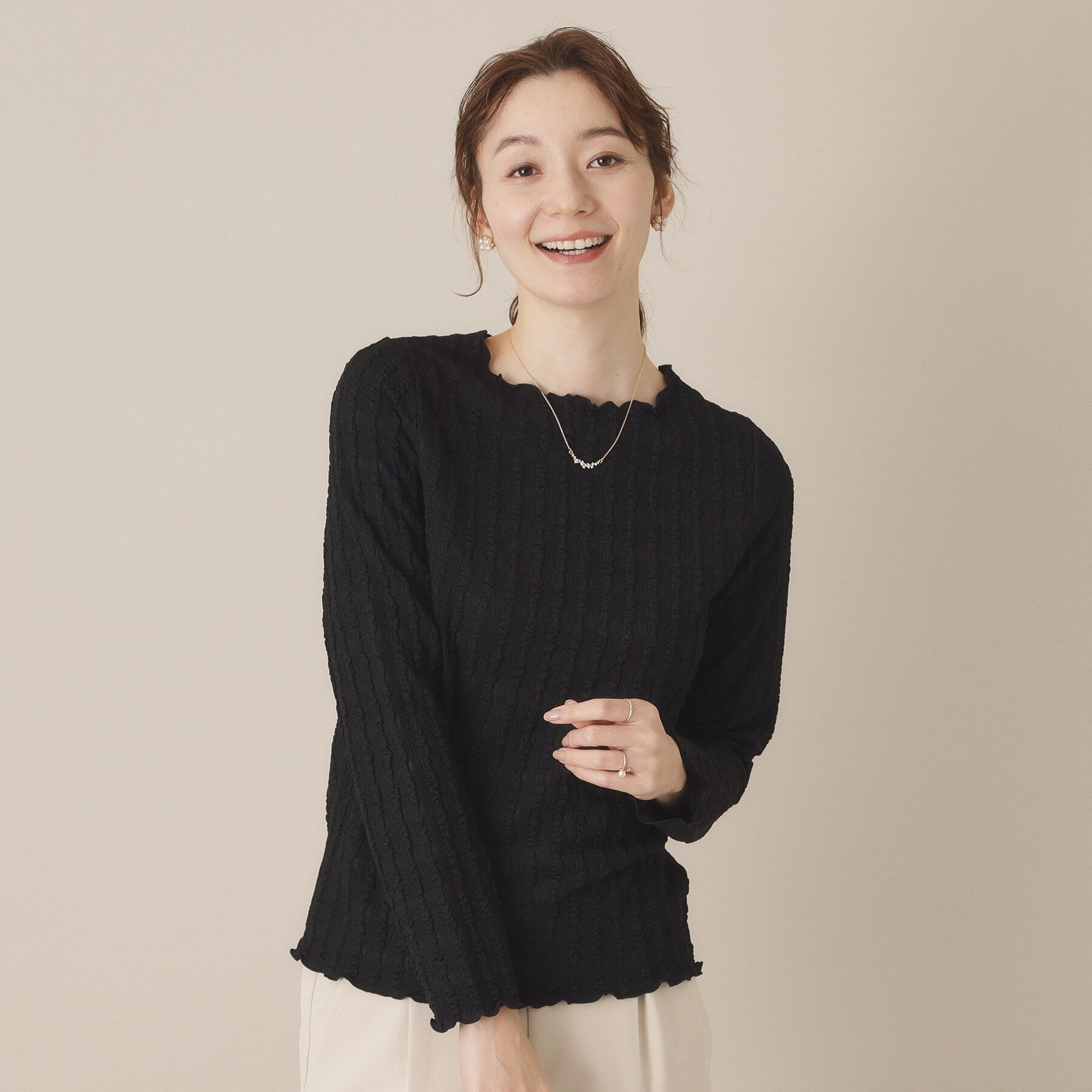 ITS&rsquo;DEMO「【手洗い可】ふくれジャカードプルオーバー」|Tシャツ・カットソー|ブラック(019)