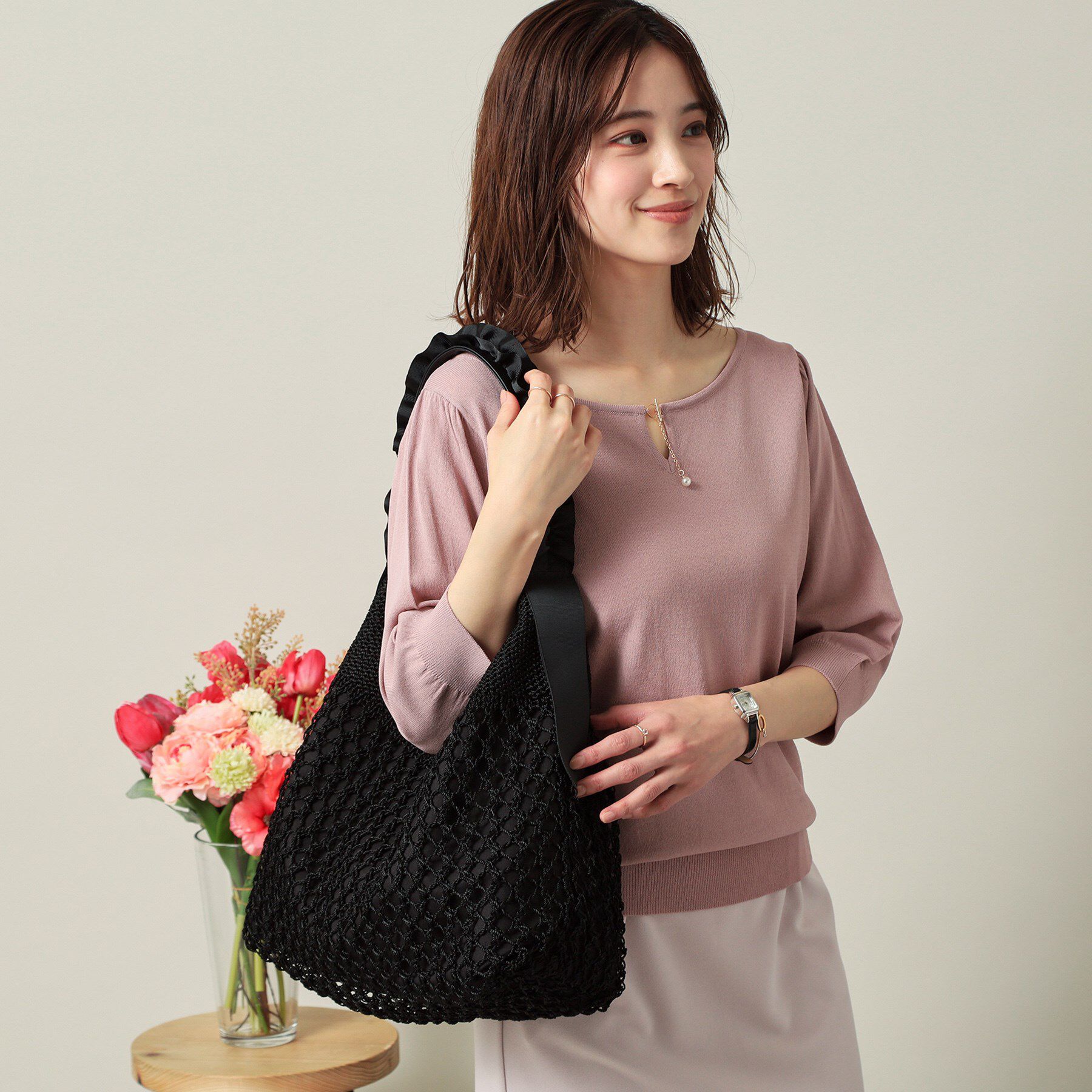 ITS&rsquo;DEMO「コード編みフリルワンハンドルトート」|トートバッグ|