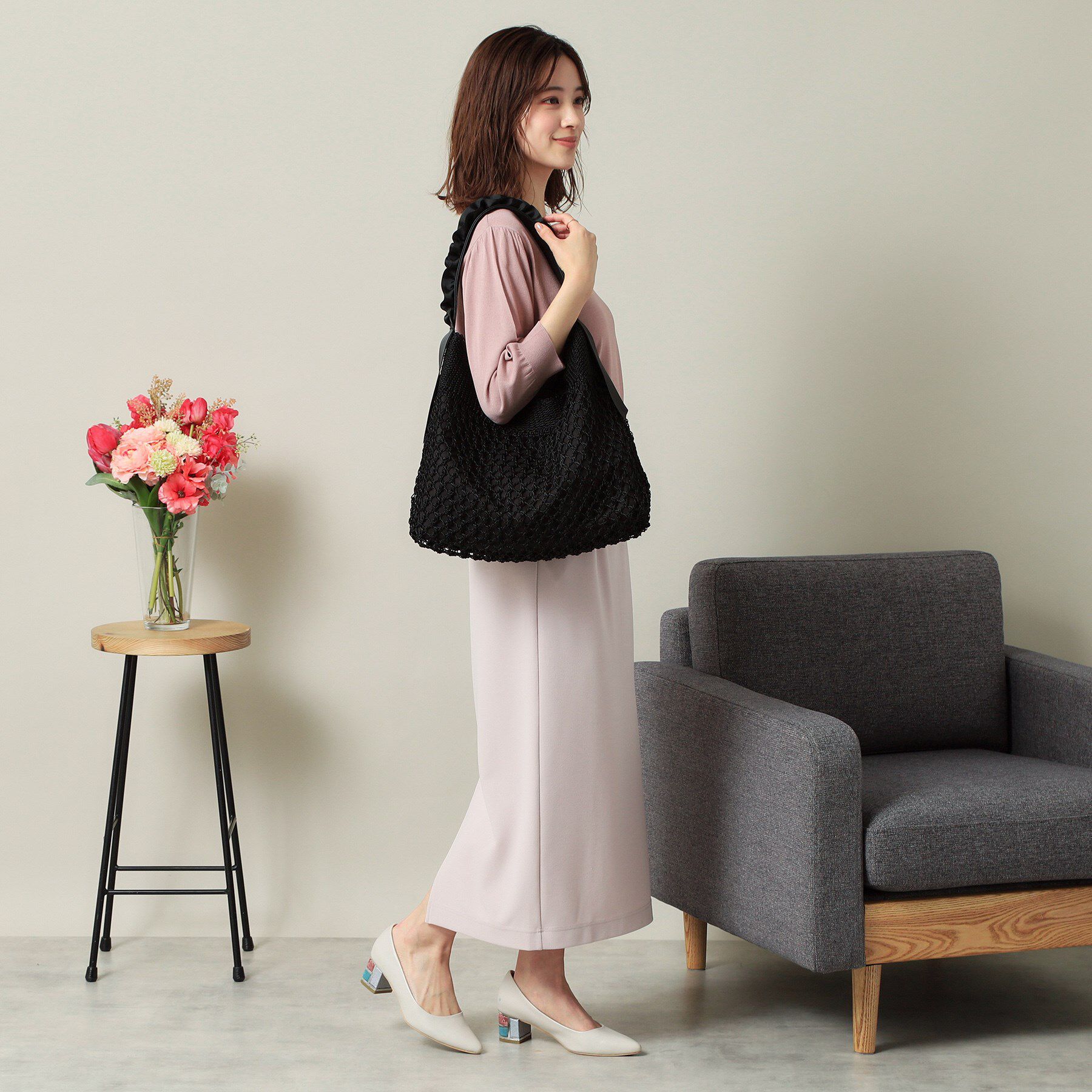 ITS&rsquo;DEMO「コード編みフリルワンハンドルトート」|トートバッグ|