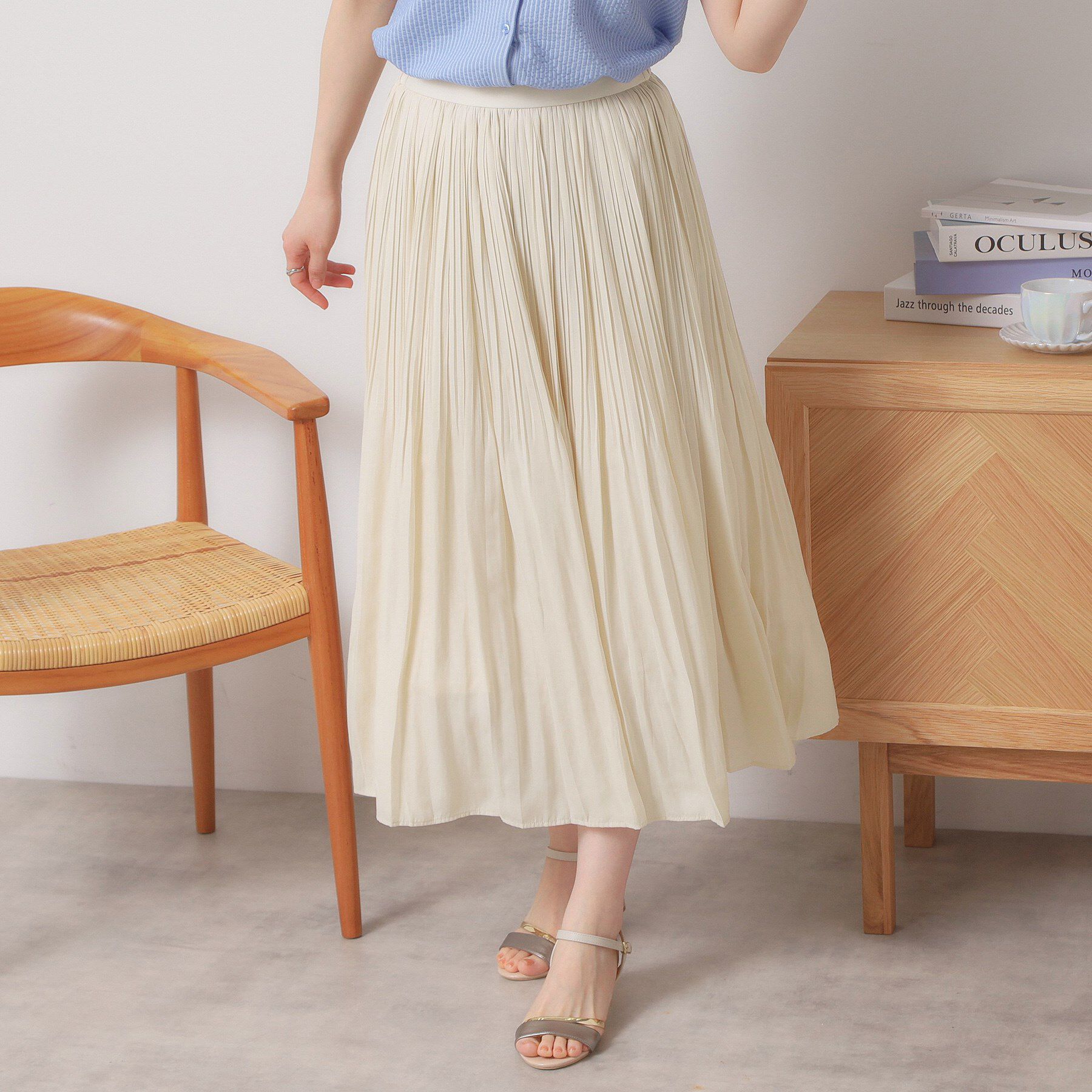 ITS&rsquo;DEMO「【手洗い可／ウエストゴム】サテンプリーツスカート」|スカート|アイボリー(004)