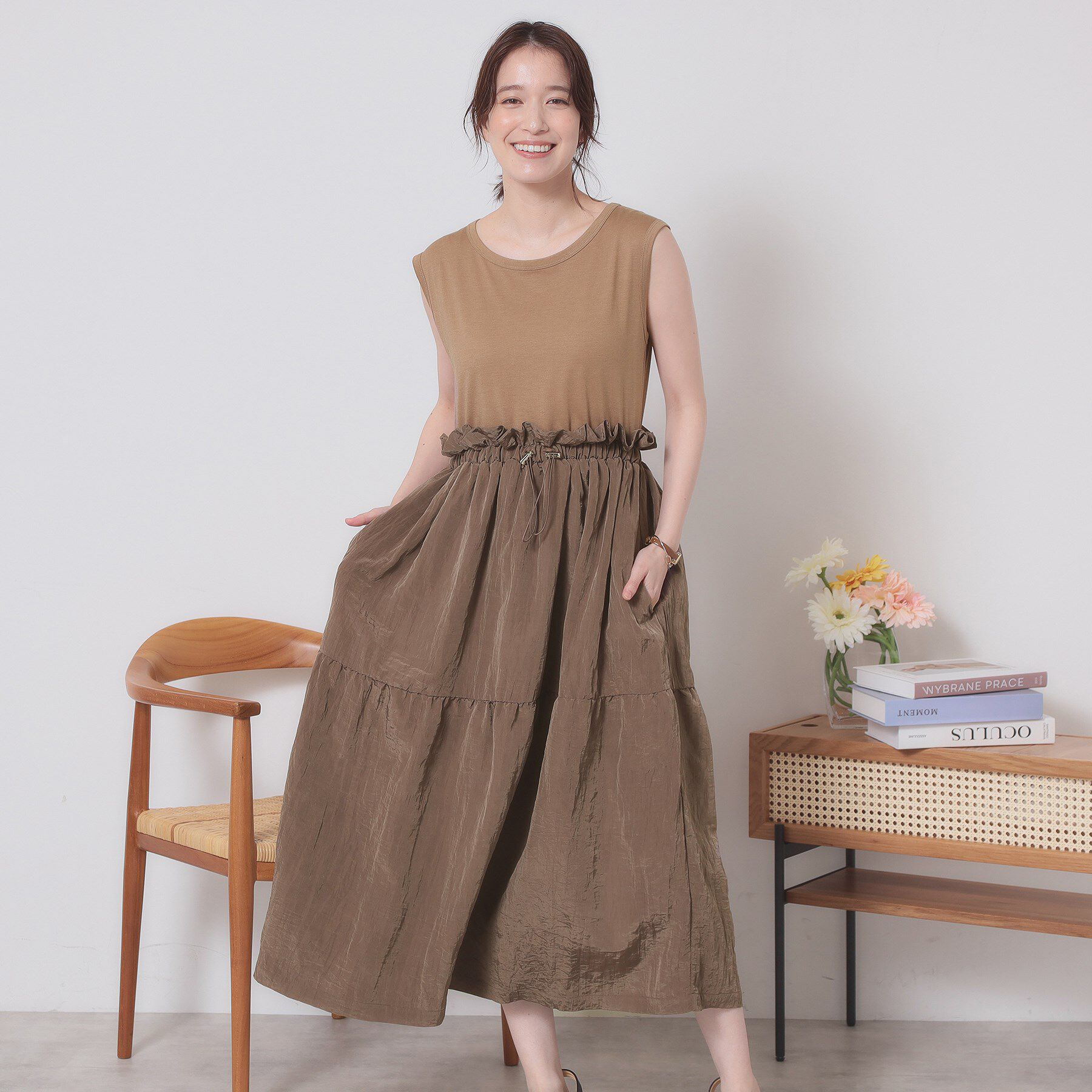 ITS&rsquo;DEMO「【ウエストゴム／洗濯機OK】異素材コンビワンピース」|ワンピース|