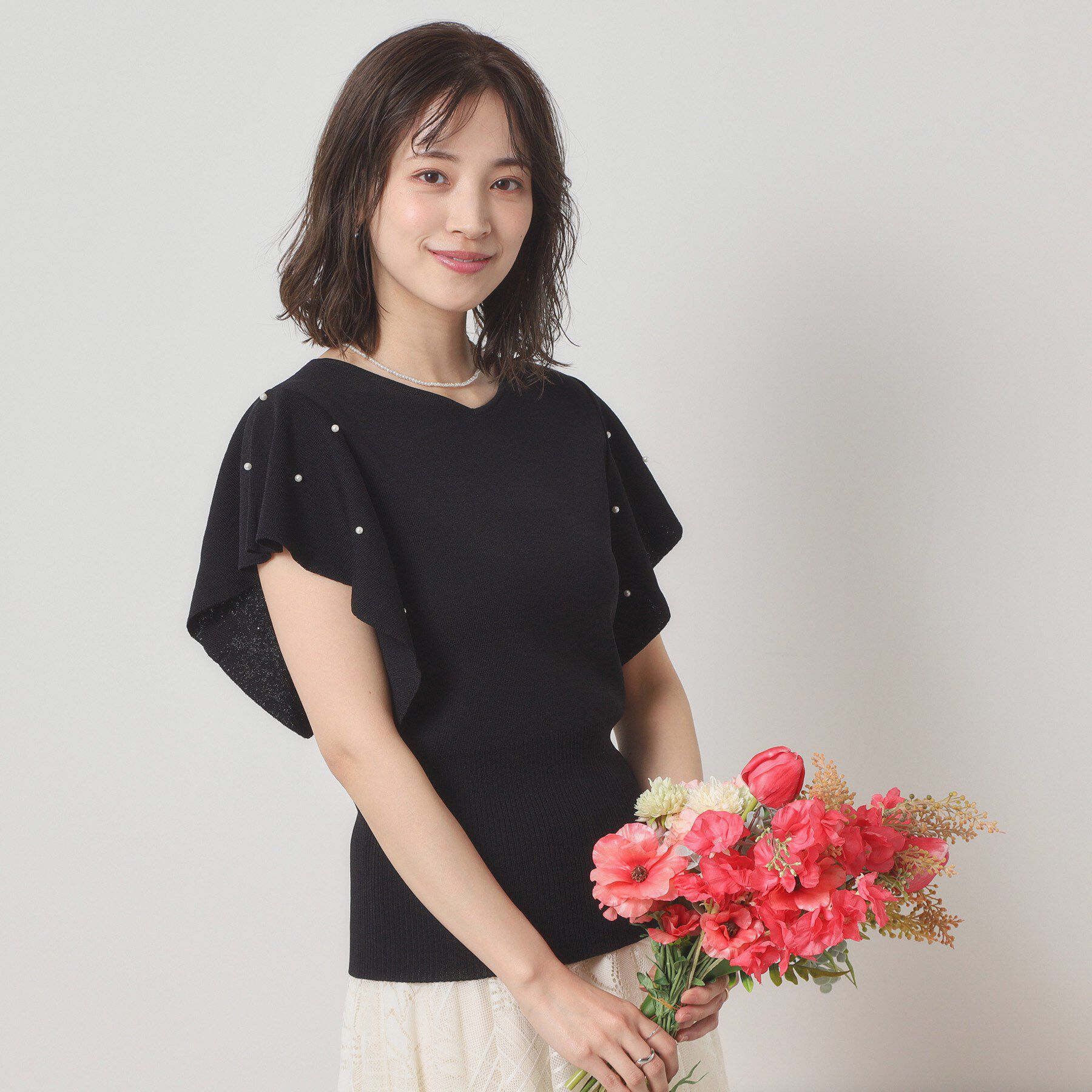 ITS&rsquo;DEMO「【さらりタッチ／手洗い可】パール調フレア袖ニット」|ニット・セーター|