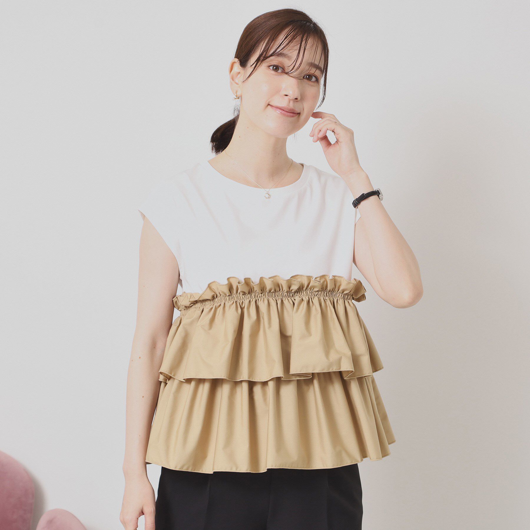 ITS&rsquo;DEMO「【手洗い可】ビスチェ風プルオーバー」|Tシャツ・カットソー|オフホワイト(003