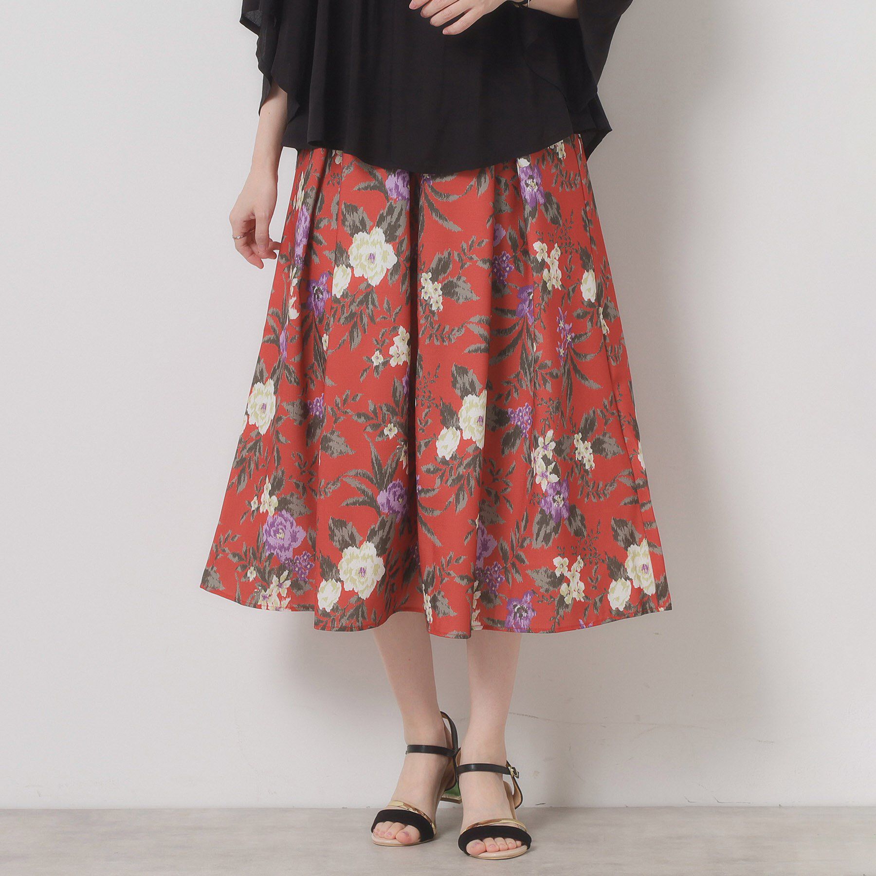 ITS&rsquo;DEMO「【清涼感／ウエストゴム／手洗い可】花柄麻調スカート」|スカート|
