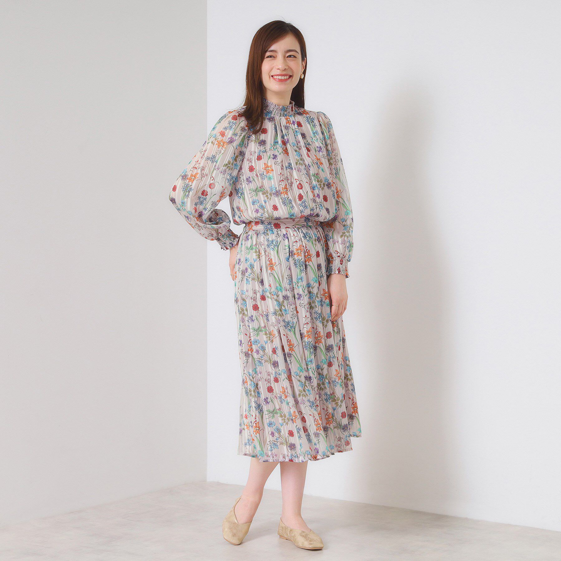 ITS&rsquo;DEMO「【手洗い可／セットアップ可】ラメストライプ花柄ブラウス」|シャツ・ブラウス|