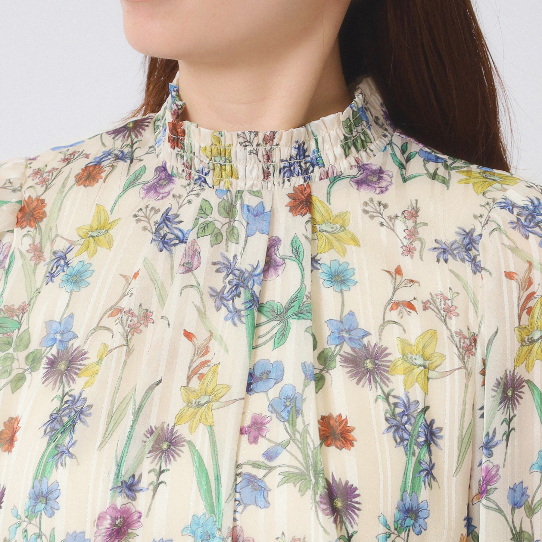 ITS&rsquo;DEMO「【手洗い可／セットアップ可】ラメストライプ花柄ブラウス」|シャツ・ブラウス|