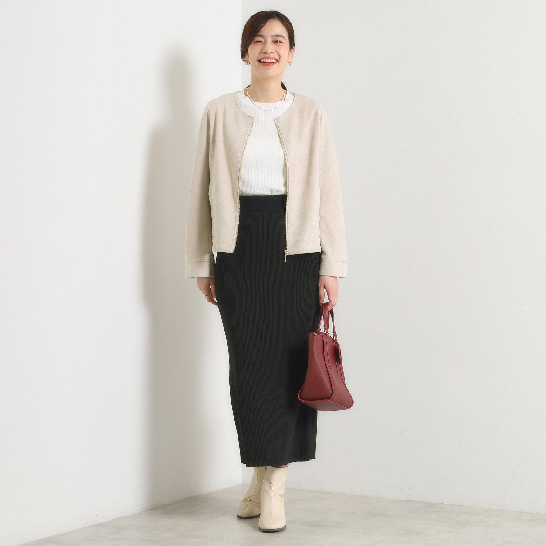 ITS&rsquo;DEMO「カットフェイクスエードジャケット」|ノーカラージャケット|