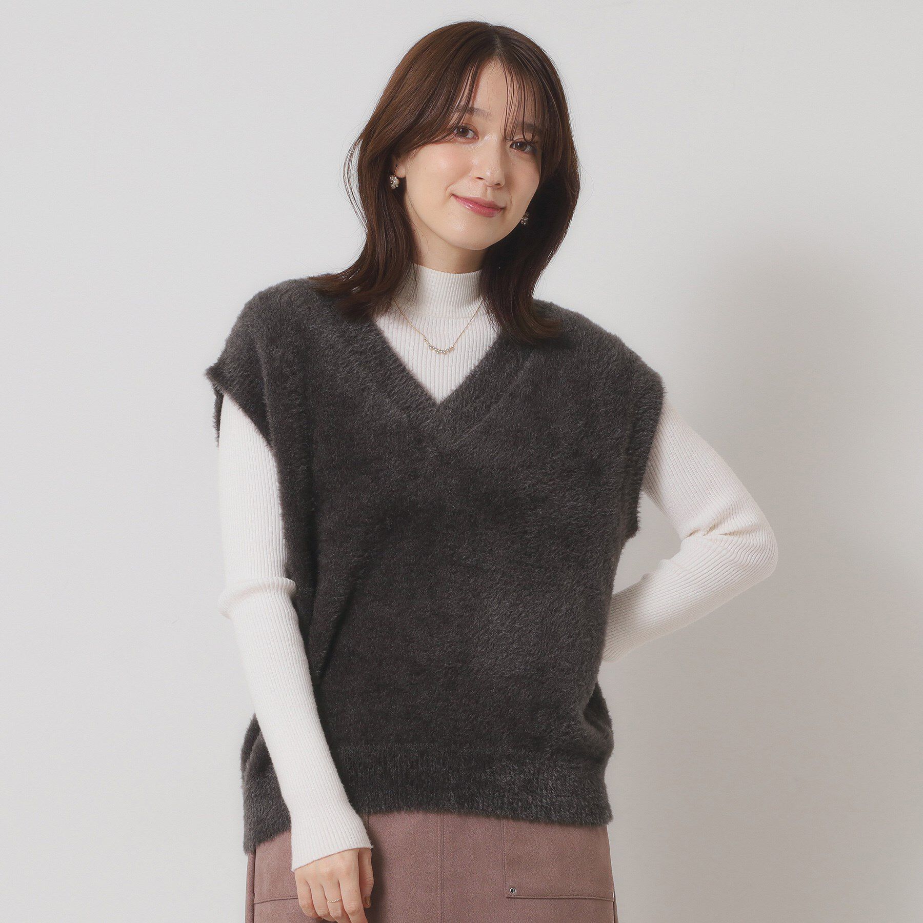 ITS&rsquo;DEMO「【手洗い可】フェザーヤーンニットジレ」|ニット・セーター|チャコールグレー(0