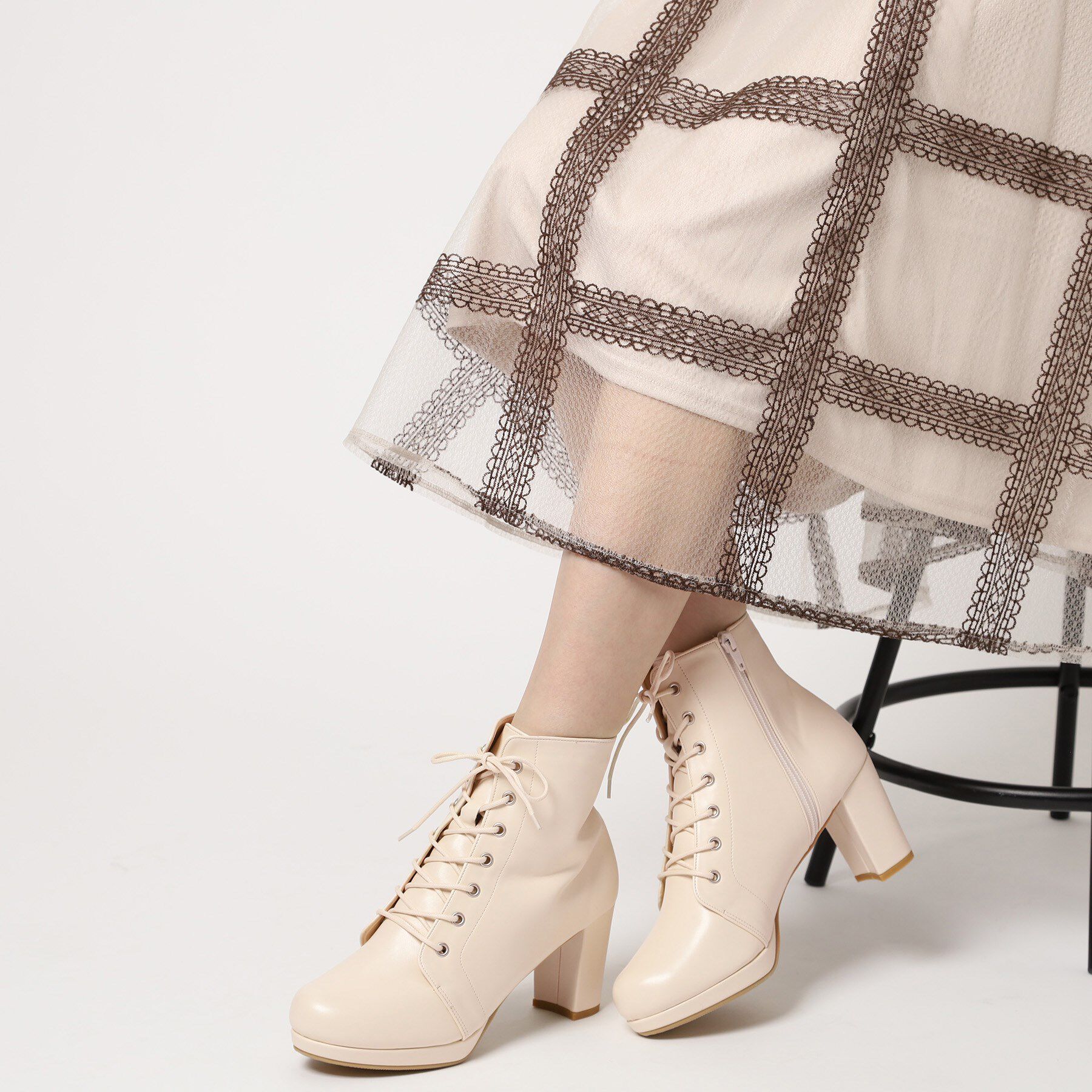 ESPERANZA「アーモンドトゥレースアップ厚底ショートブーツ」|ショートブーツ|