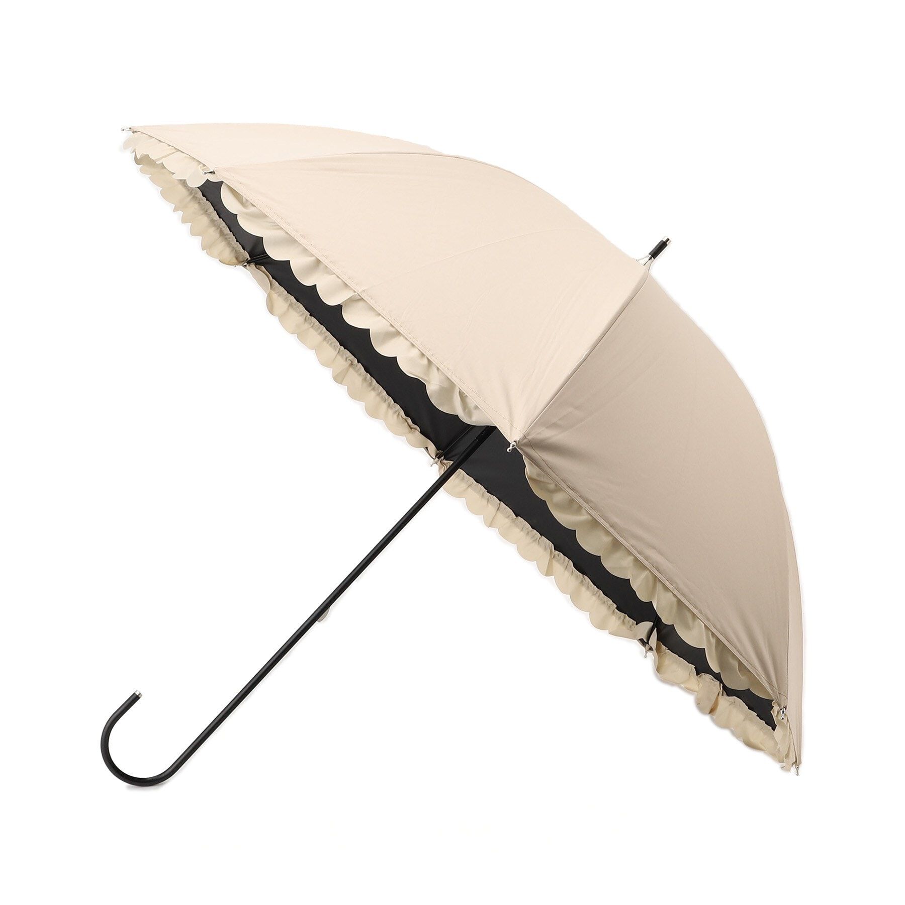 Ober Tashe「【紫外線遮蔽率99.9％以上/遮光率99.9％以上/レイン/日傘/UVカット】フリル長傘」|傘|ﾍﾞｰｼﾞｭ(052)