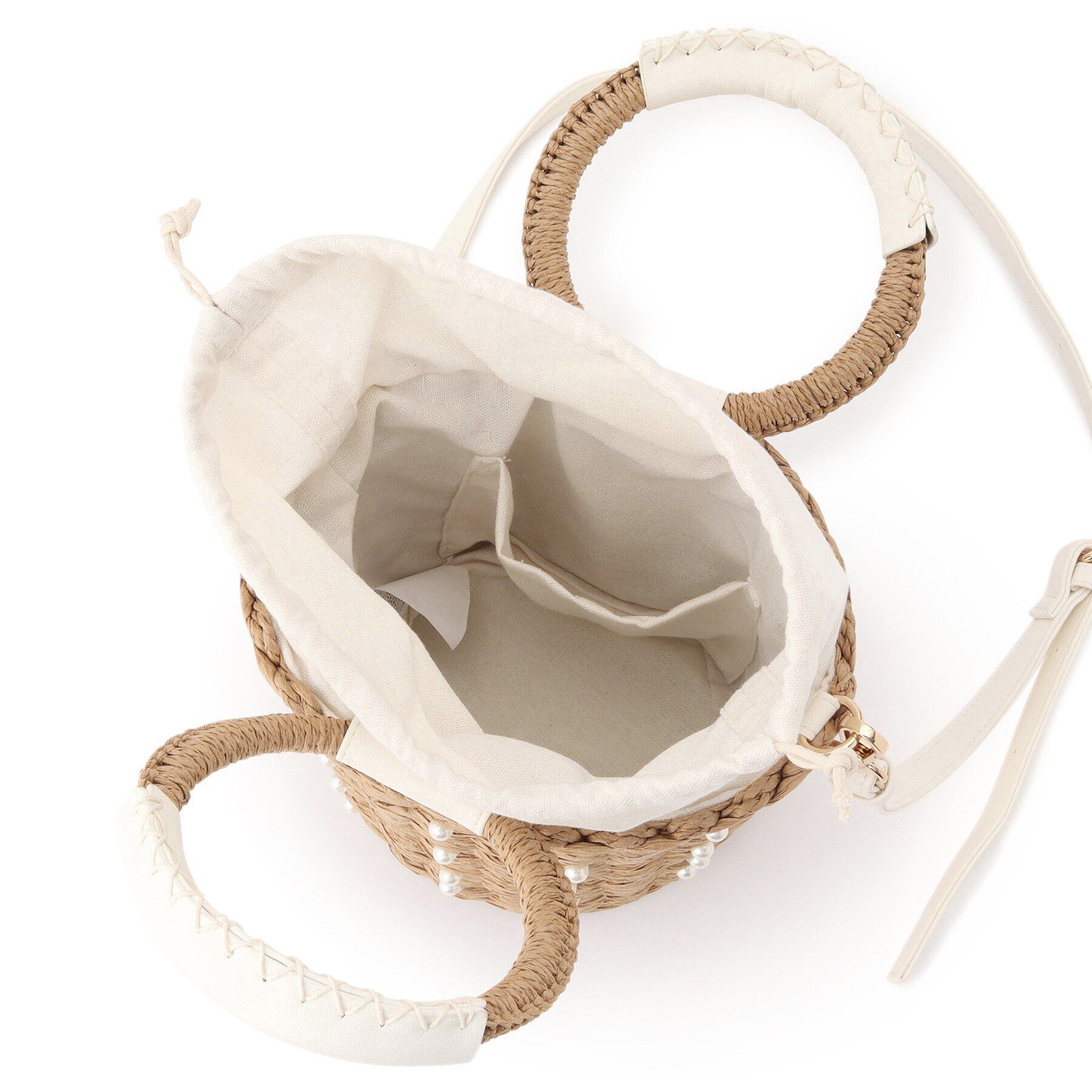 Ober Tashe「雑材2WAYパール調付バケツショルダー」|ハンドバッグ|