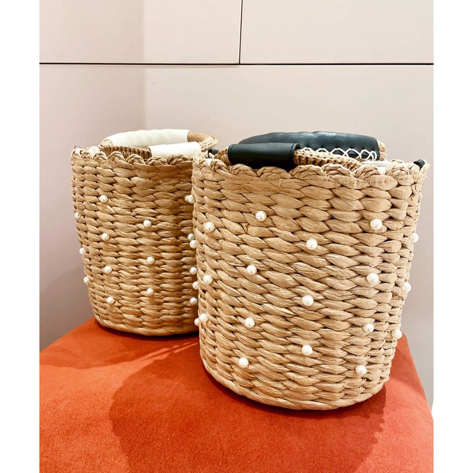 Ober Tashe「雑材2WAYパール調付バケツショルダー」|ハンドバッグ|