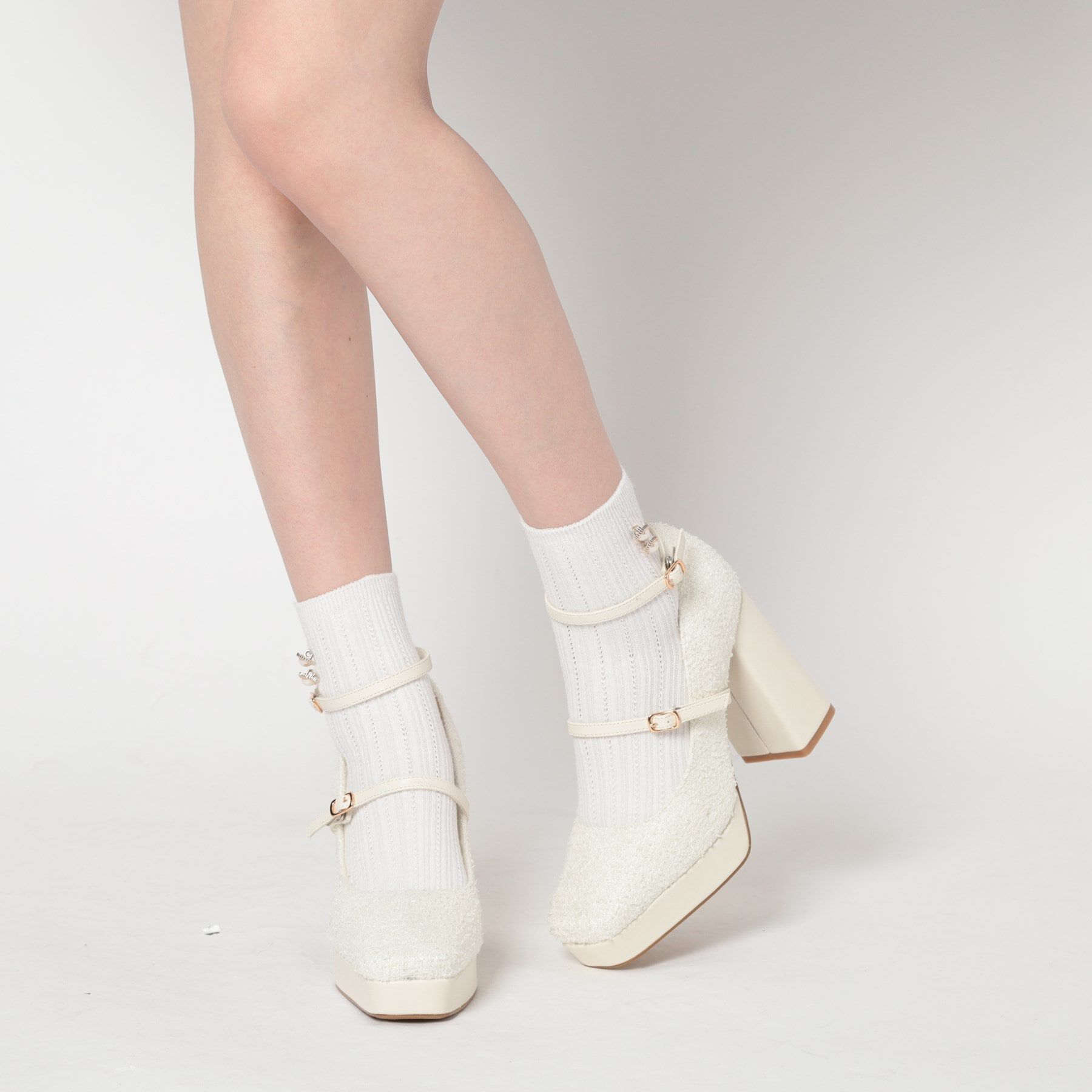 ESPERANZA「スクエアトゥダブルストラップ厚底パンプス 結婚式二次会 パーティー 25SS」|パンプス|